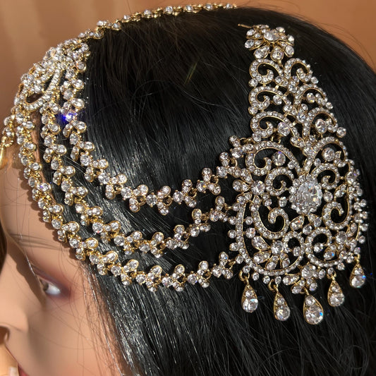 New Fashion Fancy Jhumar! Jhoomar Passa with Tikka One Piece Stylish Trending Indian Pakistani Style Bollywood Antique Gold Clear Rhinestone