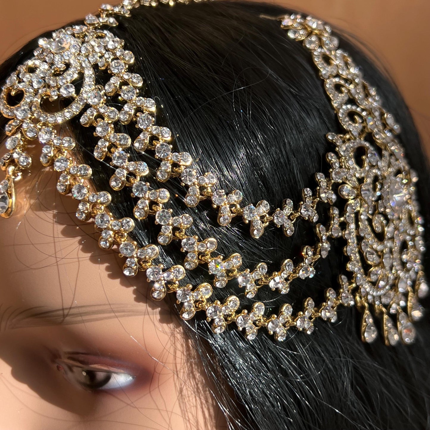 New Fashion Fancy Jhumar! Jhoomar Passa with Tikka One Piece Stylish Trending Indian Pakistani Style Bollywood Antique Gold Clear Rhinestone