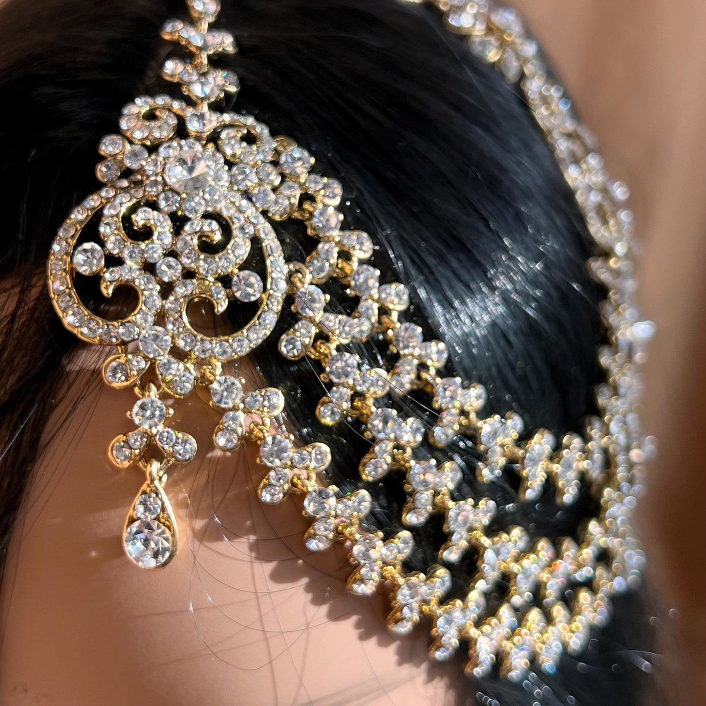 New Fashion Fancy Jhumar! Jhoomar Passa with Tikka One Piece Stylish Trending Indian Pakistani Style Bollywood Antique Gold Clear Rhinestone