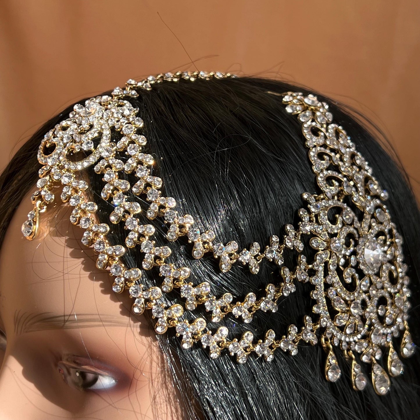 New Fashion Fancy Jhumar! Jhoomar Passa with Tikka One Piece Stylish Trending Indian Pakistani Style Bollywood Antique Gold Clear Rhinestone