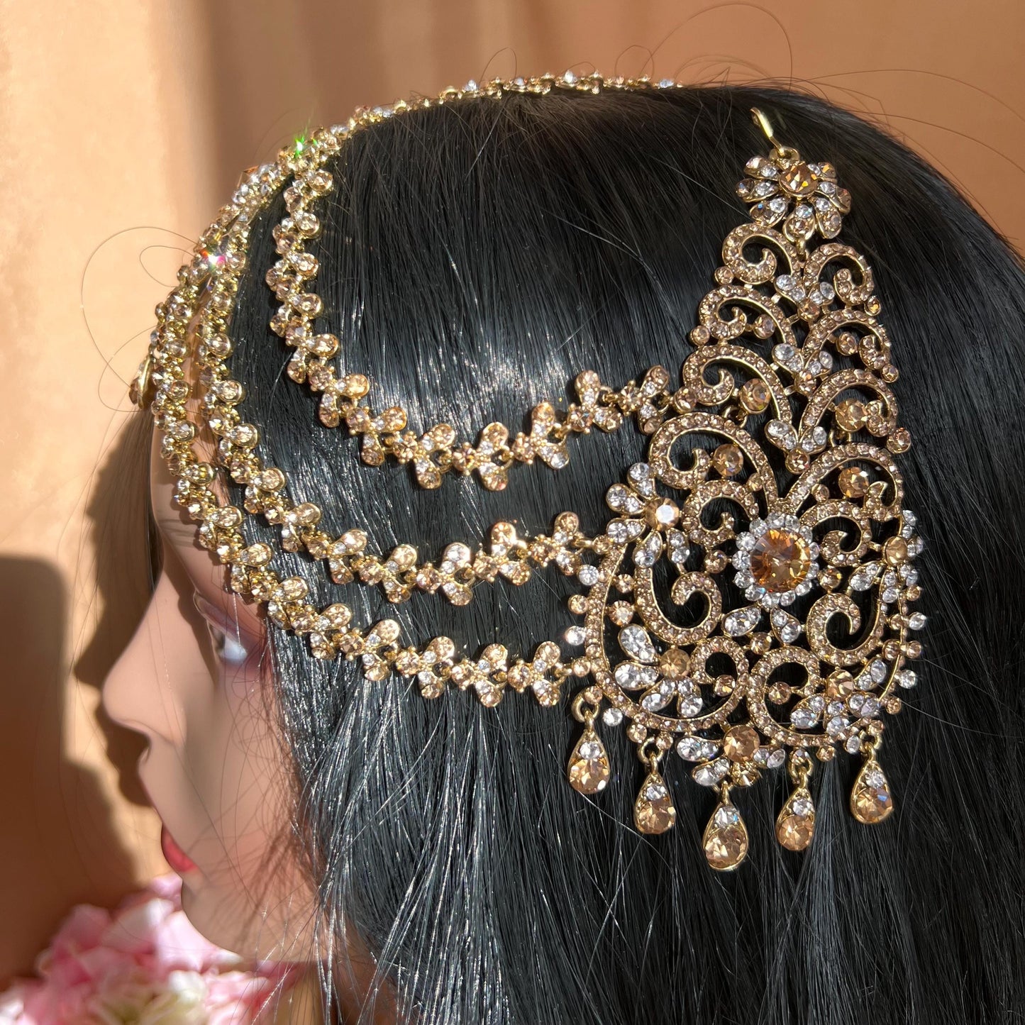 New Fashion Fancy Jhumar! Jhoomar Passa with Tikka One Piece Stylish Trending Indian Pakistani Style Bollywood Antique Gold Clear Rhinestone