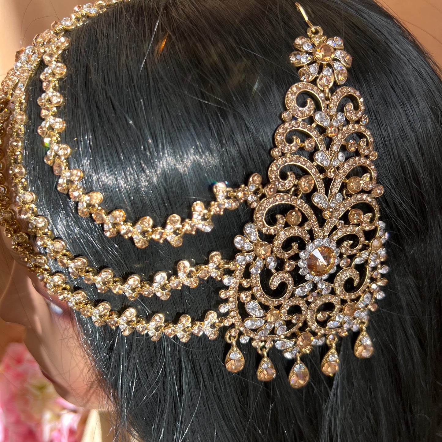 New Fashion Fancy Jhumar! Jhoomar Passa with Tikka One Piece Stylish Trending Indian Pakistani Style Bollywood Antique Gold Clear Rhinestone