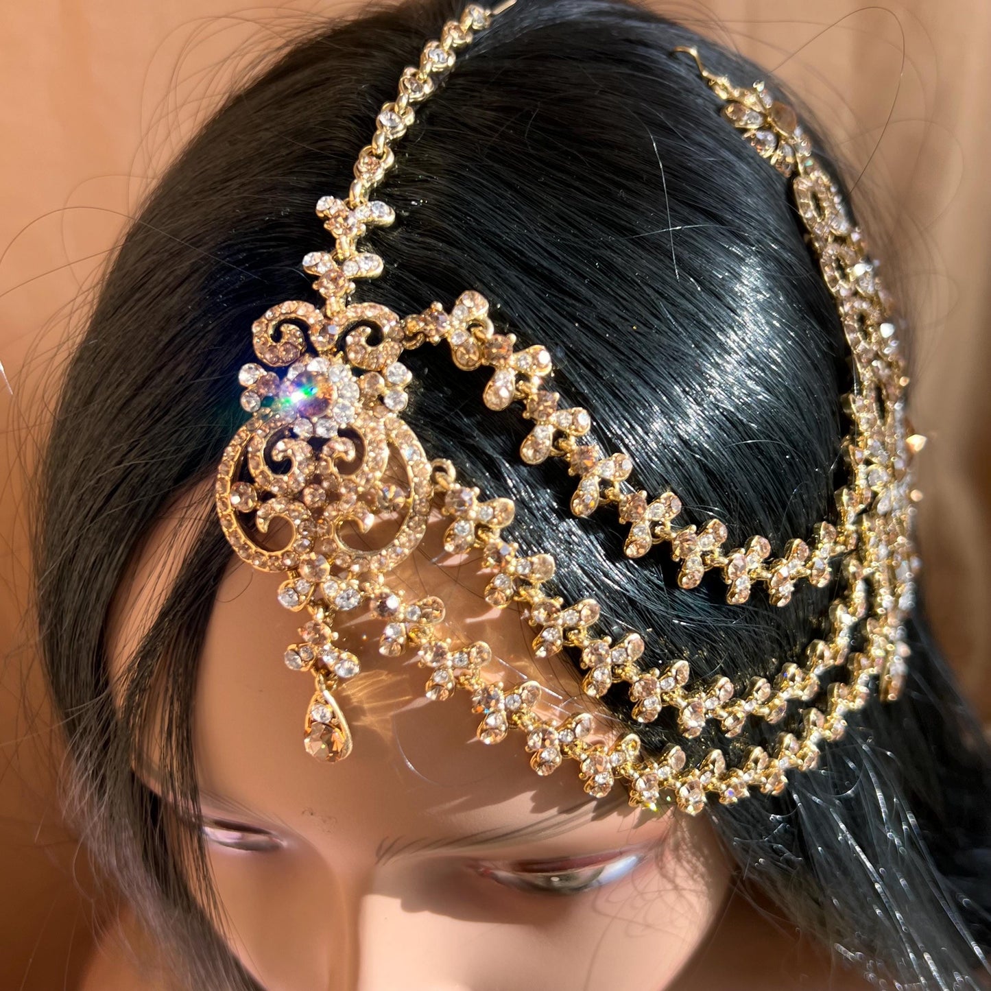 New Fashion Fancy Jhumar! Jhoomar Passa with Tikka One Piece Stylish Trending Indian Pakistani Style Bollywood Antique Gold Clear Rhinestone