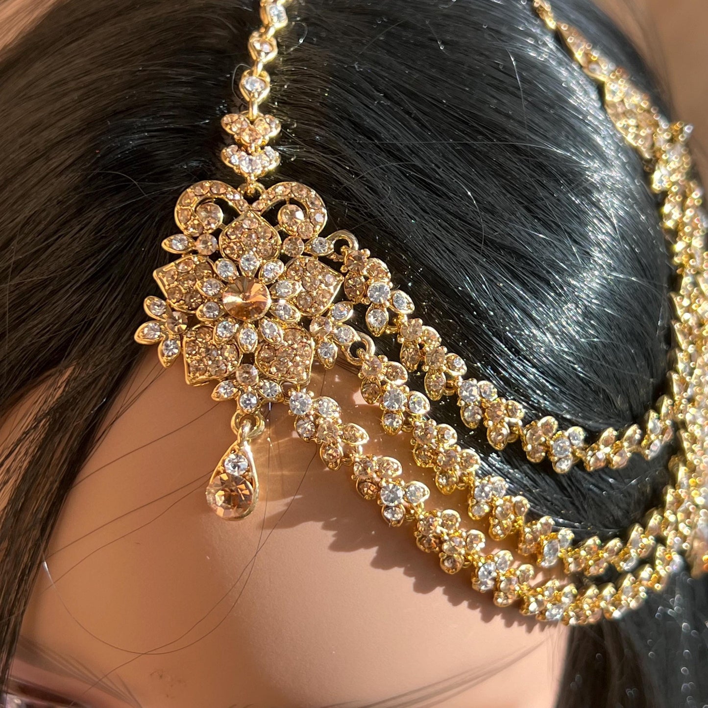 New Fashion Fancy Jhumar! Jhoomar Passa with Tikka One Piece Stylish Trending Indian Pakistani Style Bollywood Antique Gold Clear Rhinestone