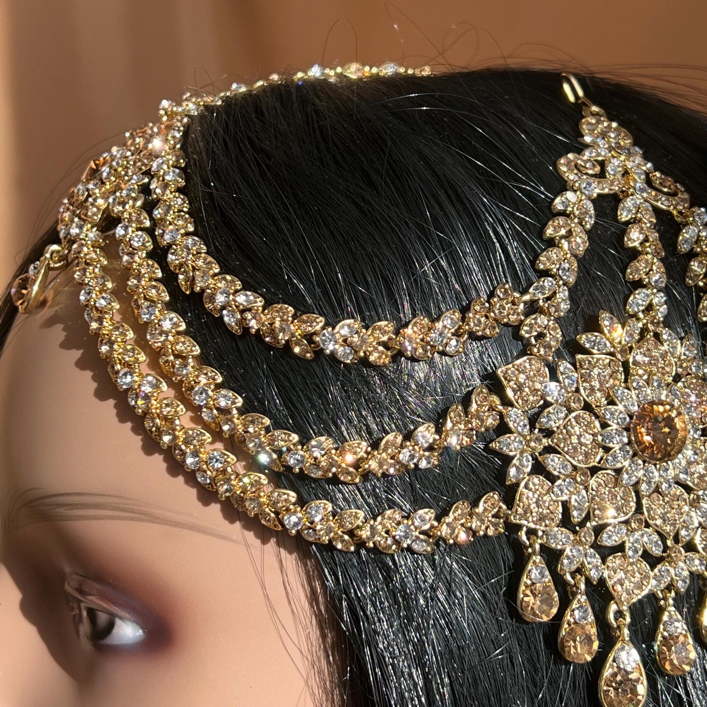 New Fashion Fancy Jhumar! Jhoomar Passa with Tikka One Piece Stylish Trending Indian Pakistani Style Bollywood Antique Gold Clear Rhinestone