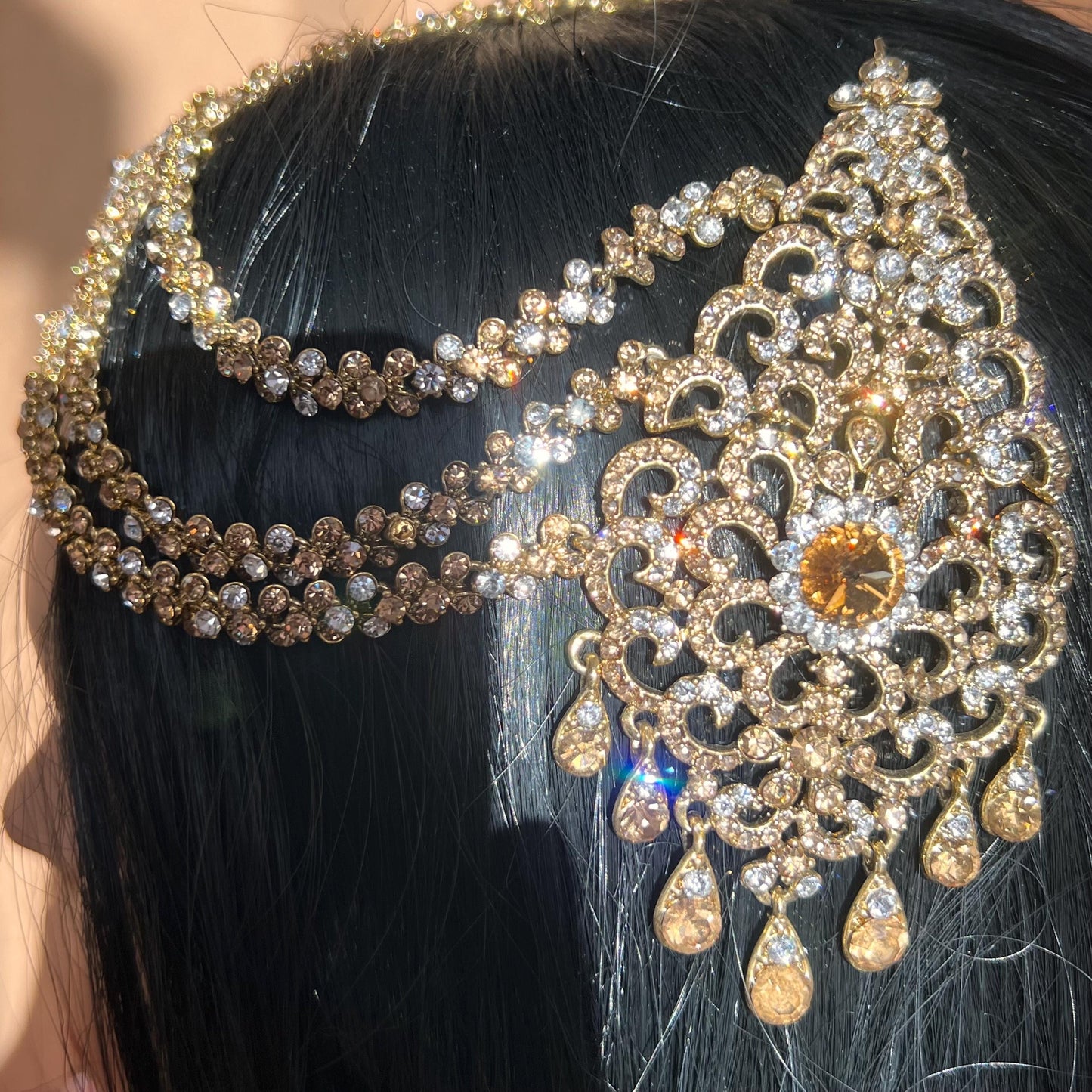 New Fashion Fancy Jhumar! Jhoomar Passa with Tikka One Piece Stylish Trending Indian Pakistani Style Bollywood Antique Gold Clear Rhinestone