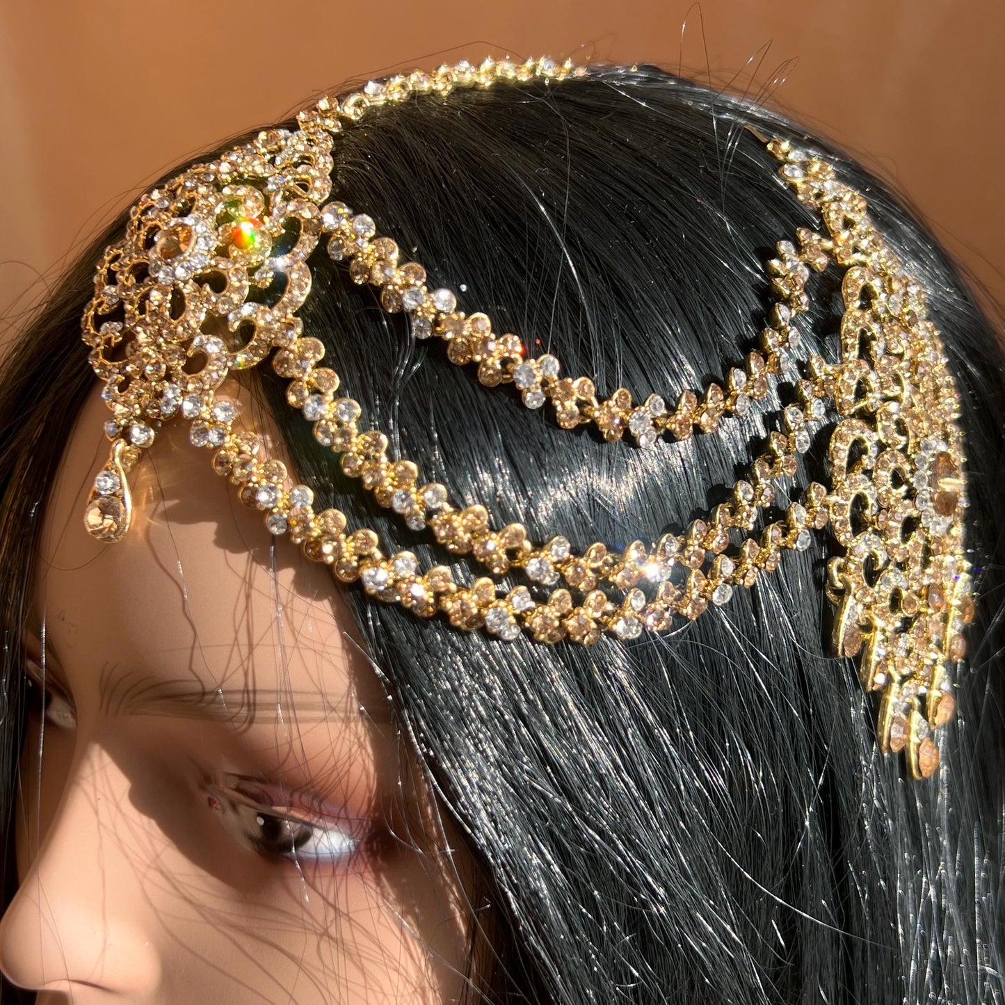 New Fashion Fancy Jhumar! Jhoomar Passa with Tikka One Piece Stylish Trending Indian Pakistani Style Bollywood Antique Gold Clear Rhinestone