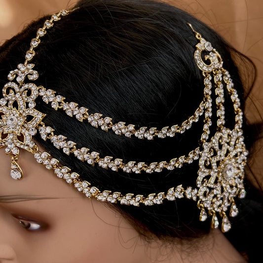 New Fashion Fancy Jhumar! Jhoomar Passa with Tikka One Piece Stylish Trending Indian Pakistani Style Bollywood Antique Gold Clear Rhinestone