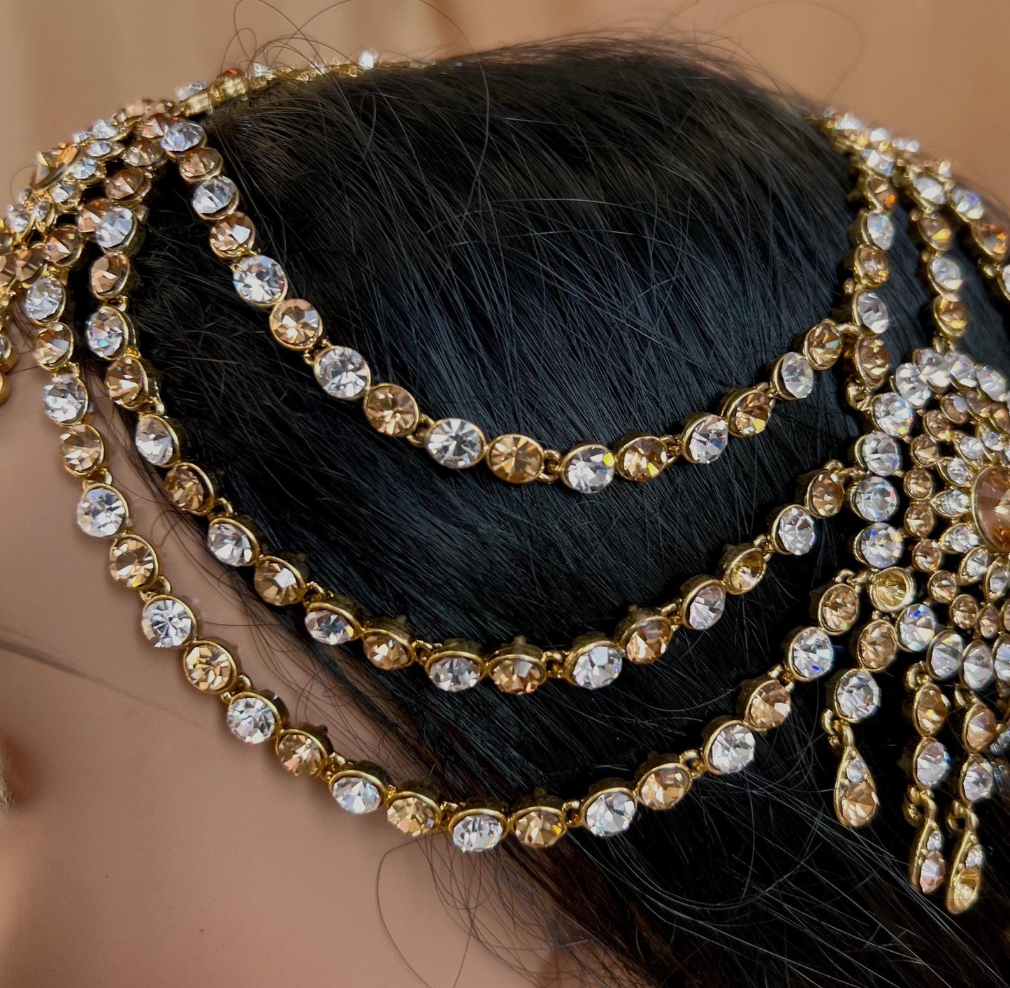 New Fashion Fancy Jhumar! Jhoomar Passa with Tikka One Piece Stylish Trending Indian Pakistani Style Bollywood Antique Gold Clear Rhinestone