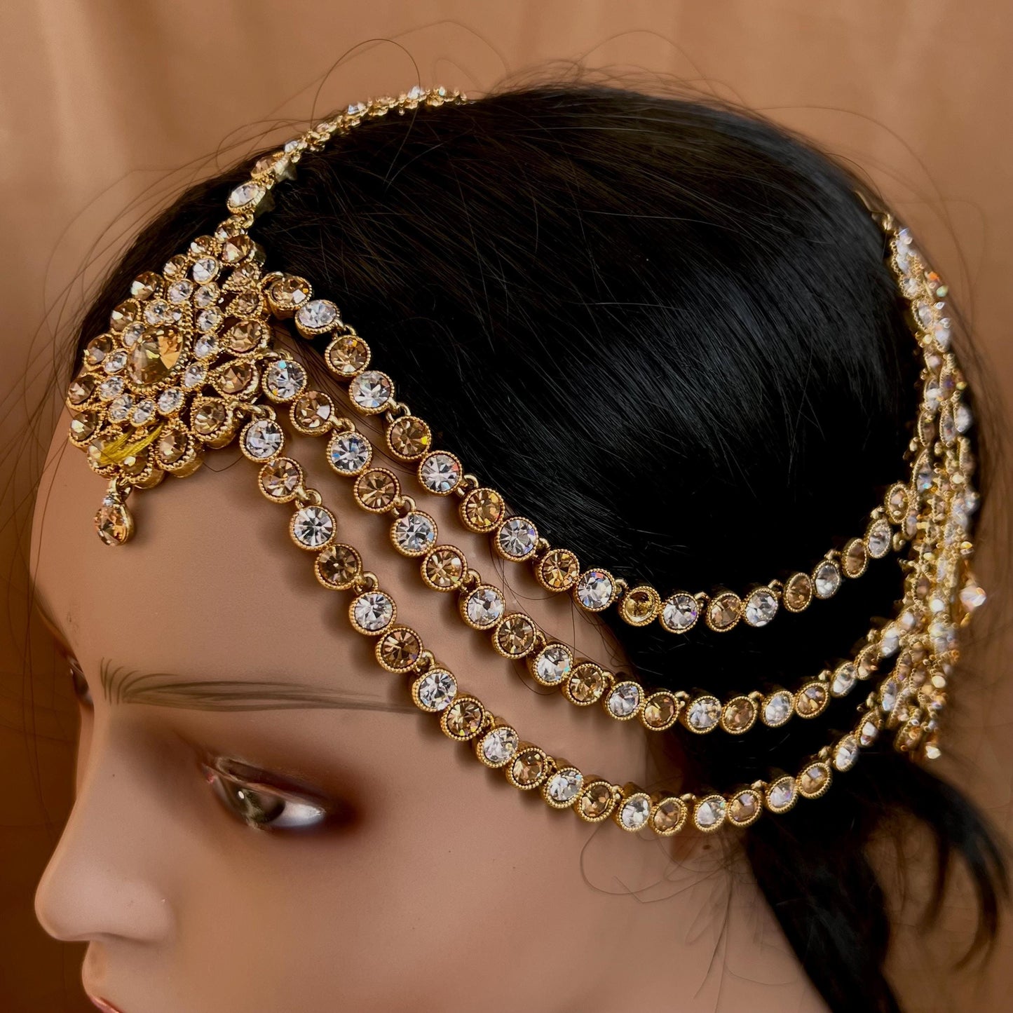 New Fashion Fancy Jhumar! Jhoomar Passa with Tikka One Piece Stylish Trending Indian Pakistani Style Bollywood Antique Gold Clear Rhinestone