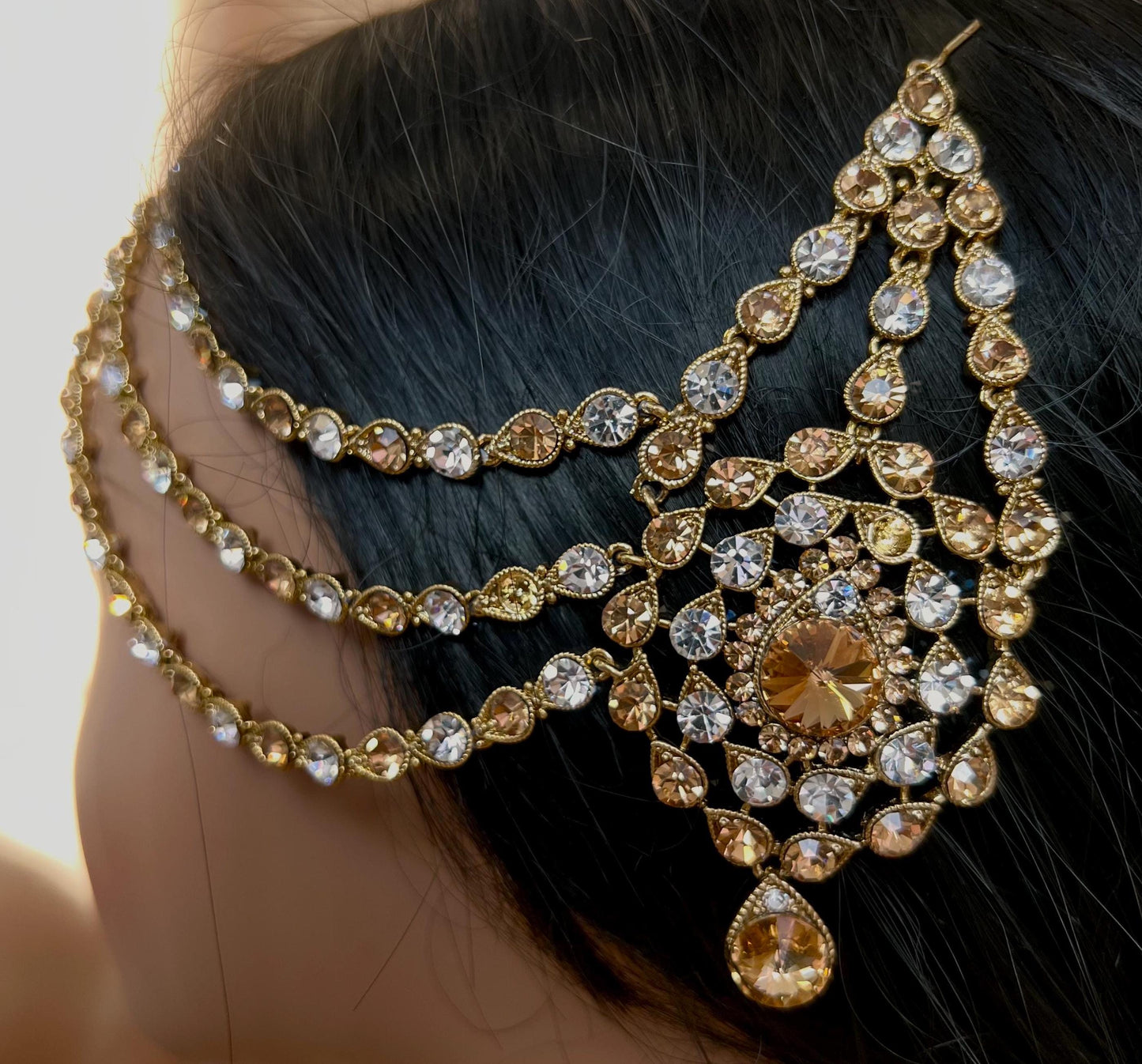 New Fashion Fancy Jhumar! Jhoomar Passa with Tikka One Piece Stylish Trending Indian Pakistani Style Bollywood Antique Gold Clear Rhinestone