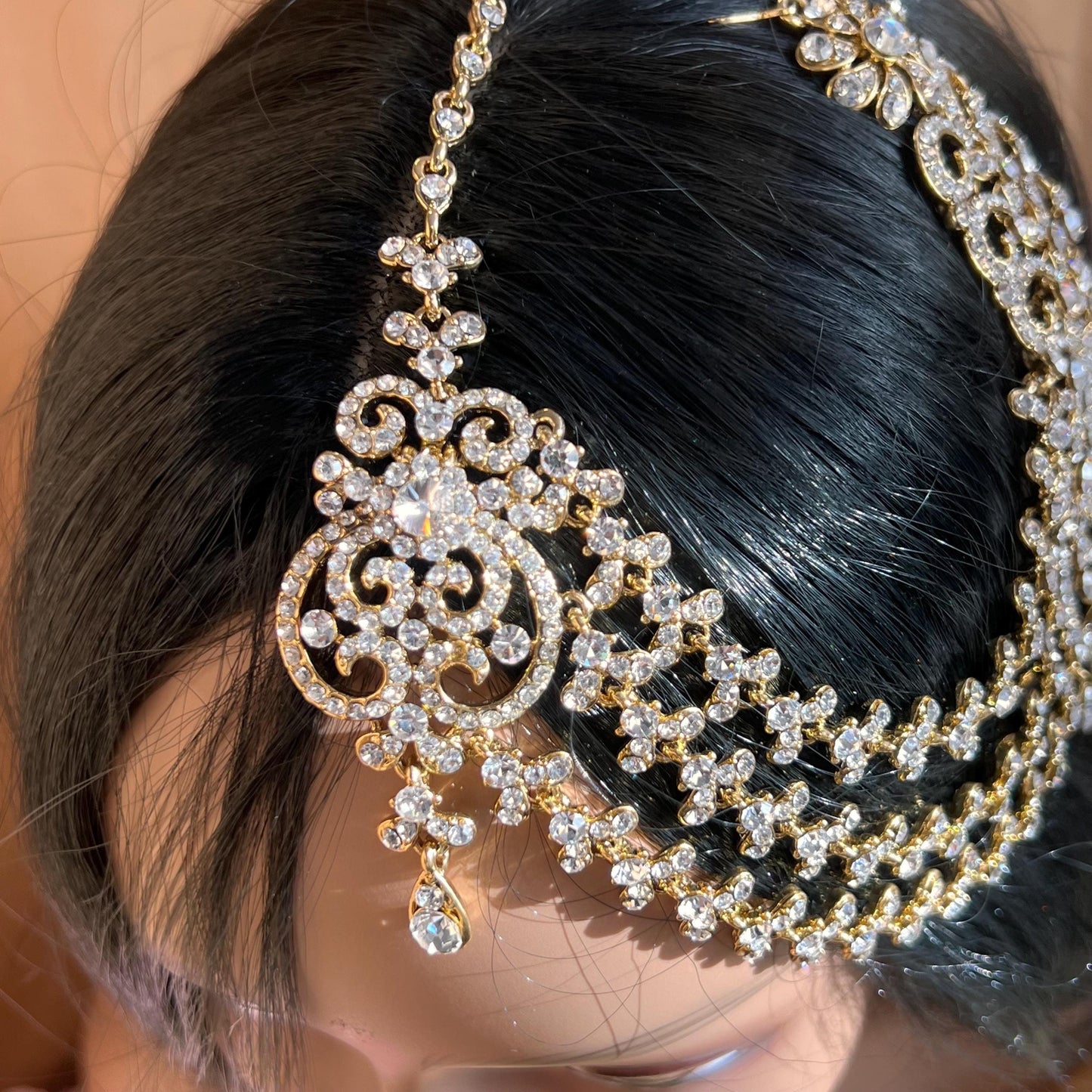 New Fashion Fancy Jhumar! Jhoomar Passa with Tikka One Piece Stylish Trending Indian Pakistani Style Bollywood Antique Gold Clear Rhinestone