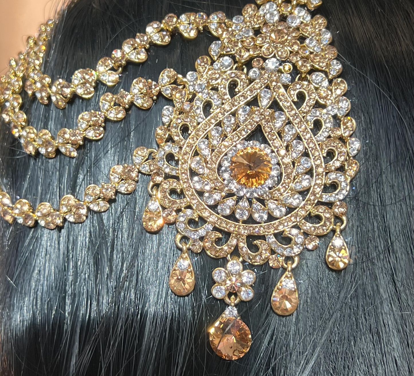 New Fashion Fancy Jhumar! Jhoomar Passa with Tikka One Piece Stylish Trending Indian Pakistani Style Bollywood Antique Gold Clear Rhinestone