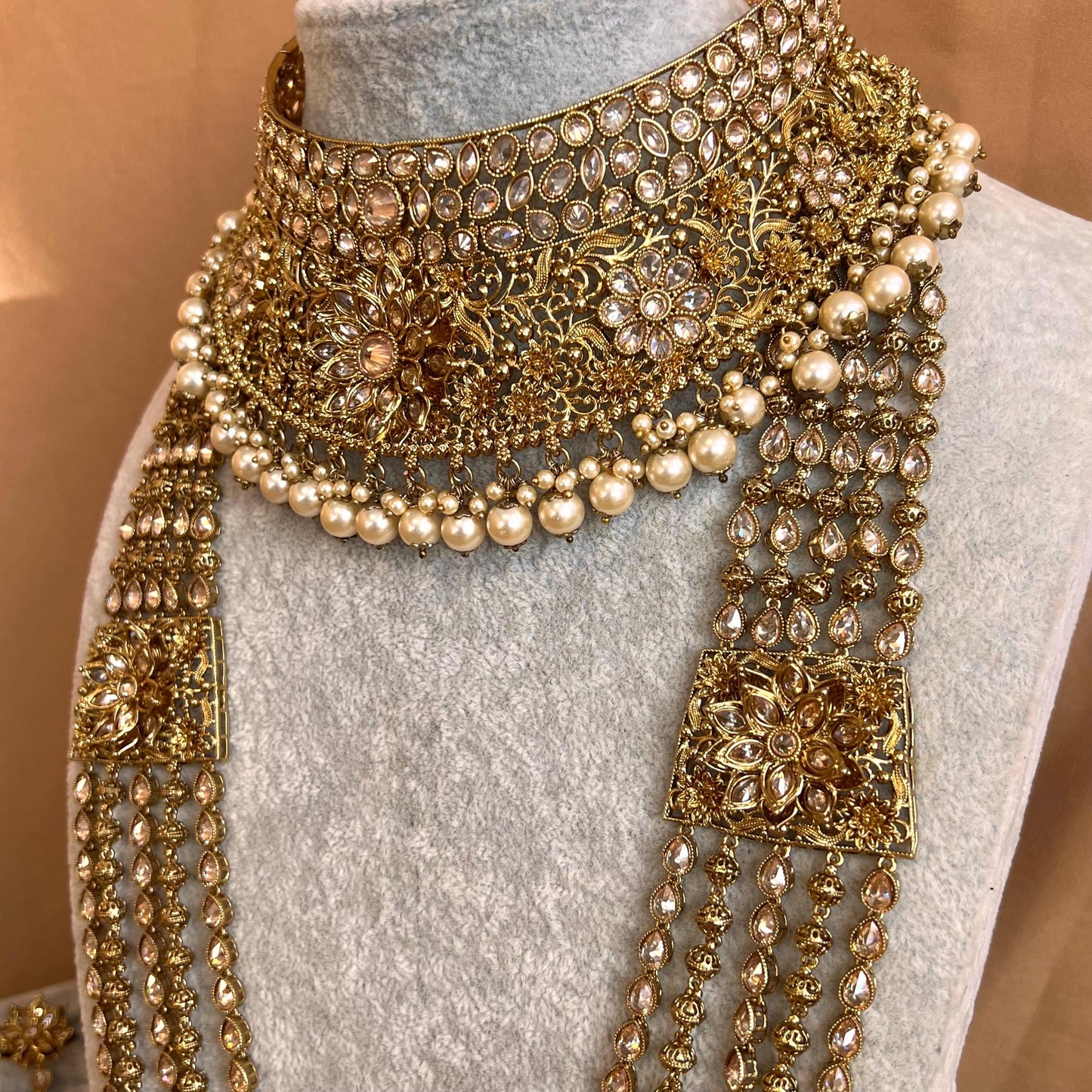 Antique Gold & Champagne Bridal Choker Set - Slightly Imperfect