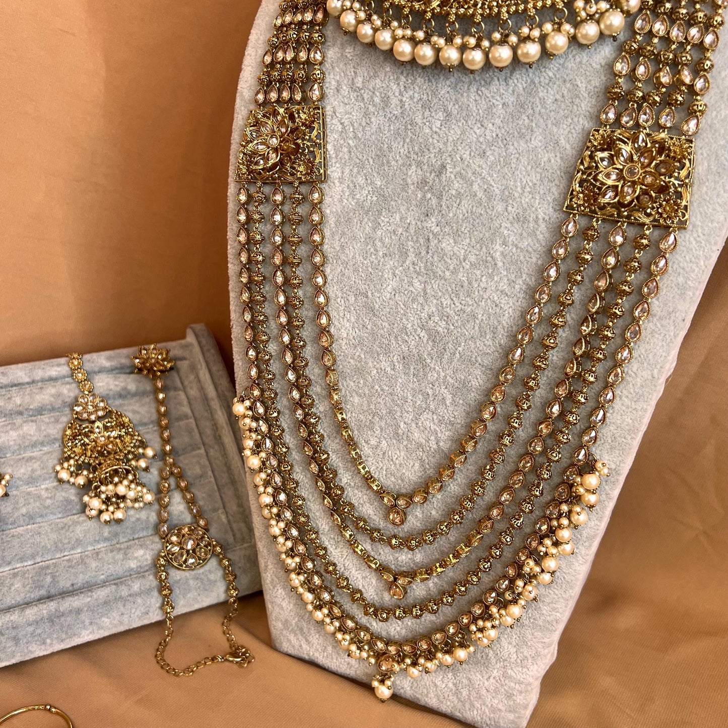 Antique Gold & Champagne Bridal Choker Set - Slightly Imperfect