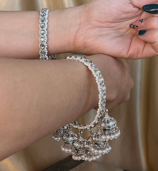 Silver Faux Kundan 7 Drop Jhumka Bangles/Jhumki Bangles/Indian/ Pakistani/Jewelley/ Fashion Bracelet