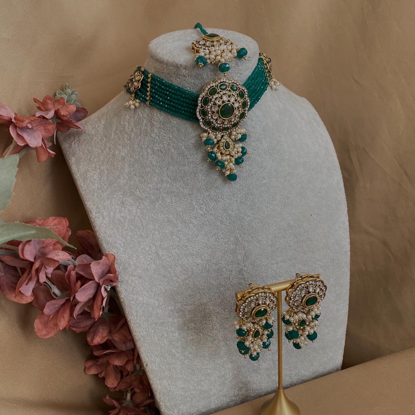 Green Choker Set/Pearly Choker Set/Green Chokers/ Indian/ Pakistani/Fashion Jewellery/ Gift for Women/green