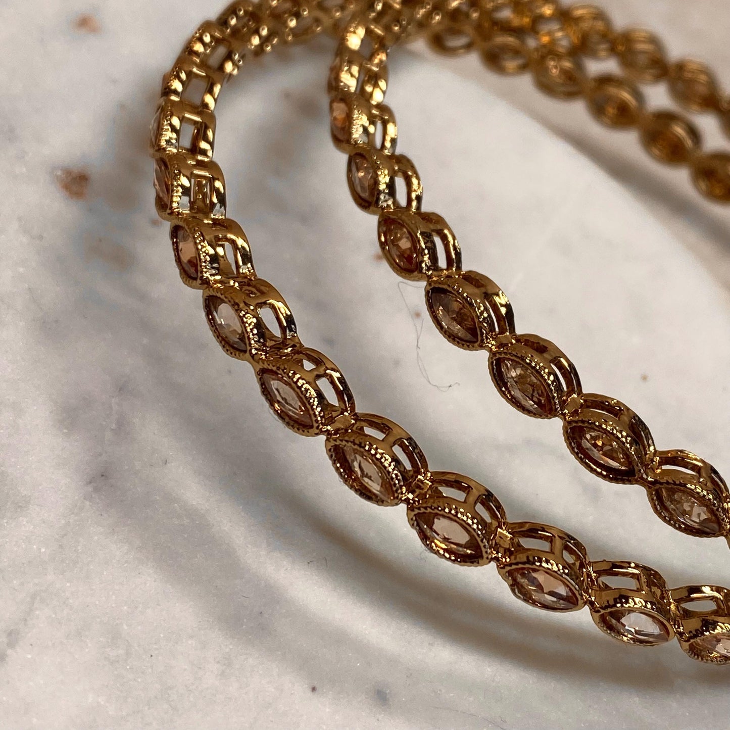 Antique Gold Champagne Zircon Crystal High Quality Set of 2 Thin Bangle Bracelets Indian Pakistani Bollywood Fashion Jewellery Gift for Her
