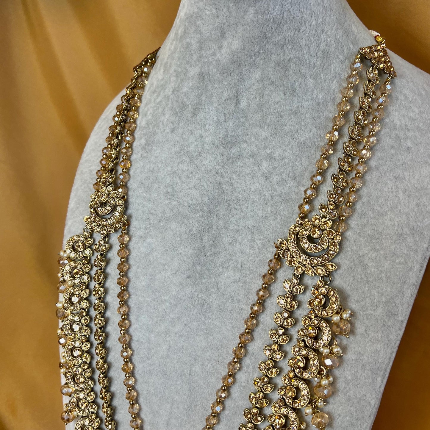 Champagne & Golden Mala/ Antique Gold Long Mala/Indian Golden Haar