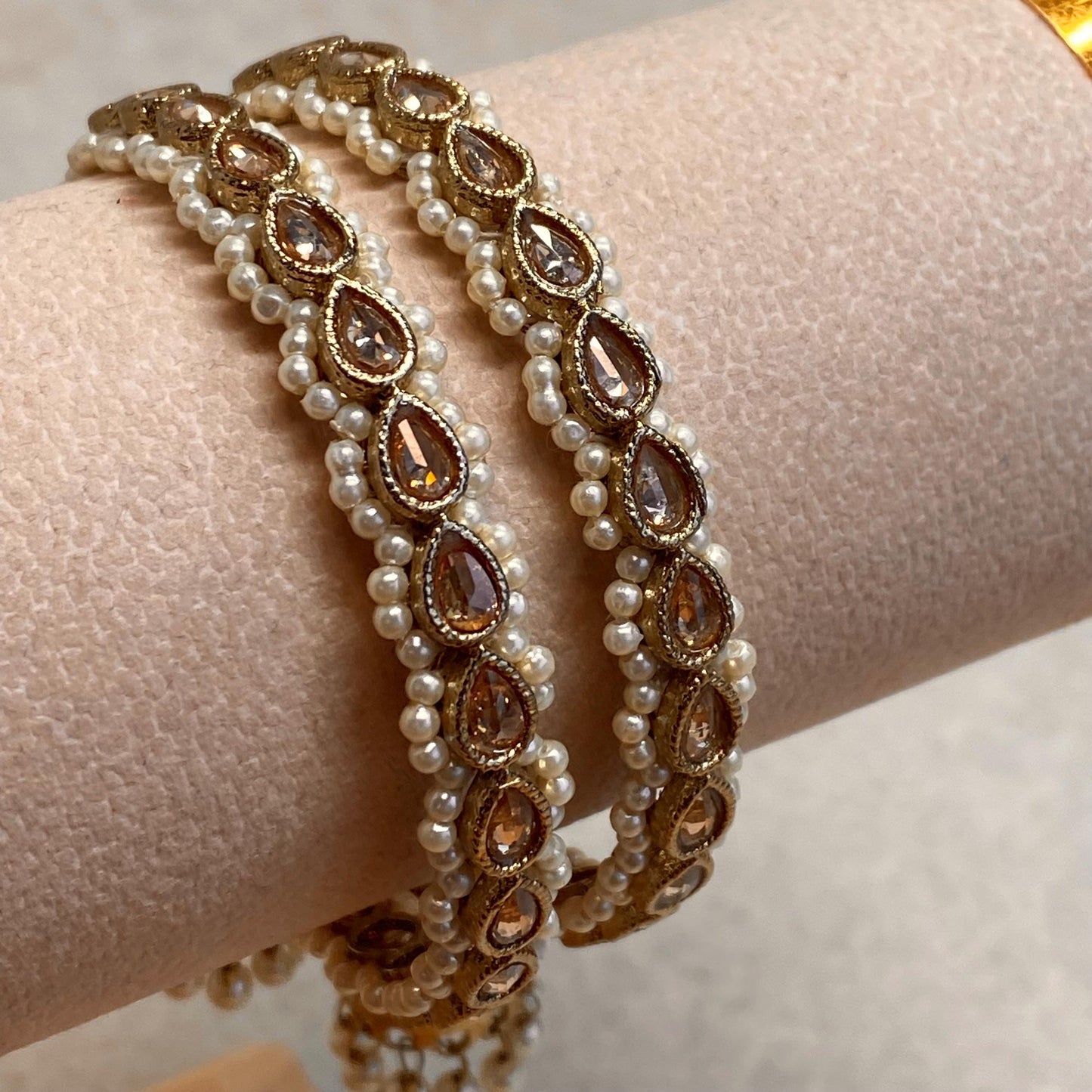 Champagne Jhumka Bangles (Pair)/Indian/ Pakistani/Jewelley/ Fashion Bracelet 2.4 Extra Small High Quality Gift