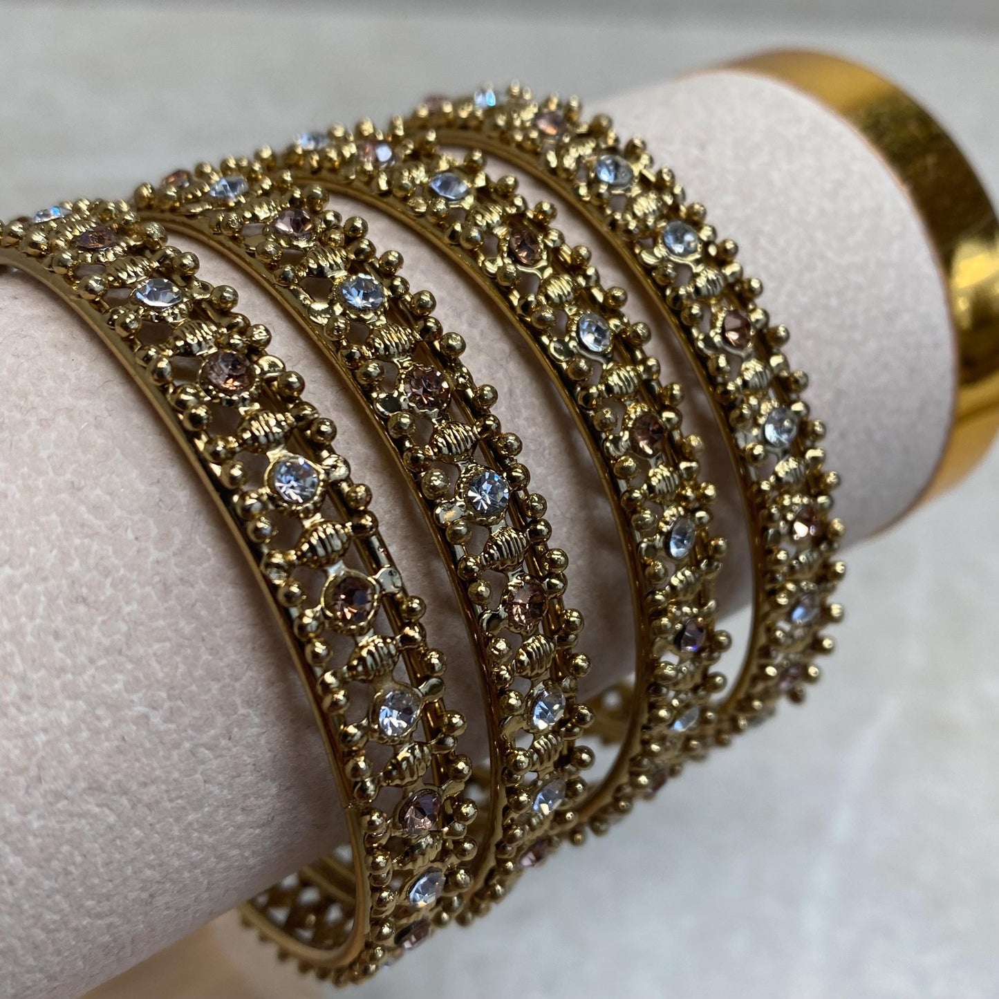 Set of 4 Antique Gold and Silver Rhinestone Bangle in 2.6/Indian Pakistani Jewellery Fashion Bangles High Quality Gift Sale