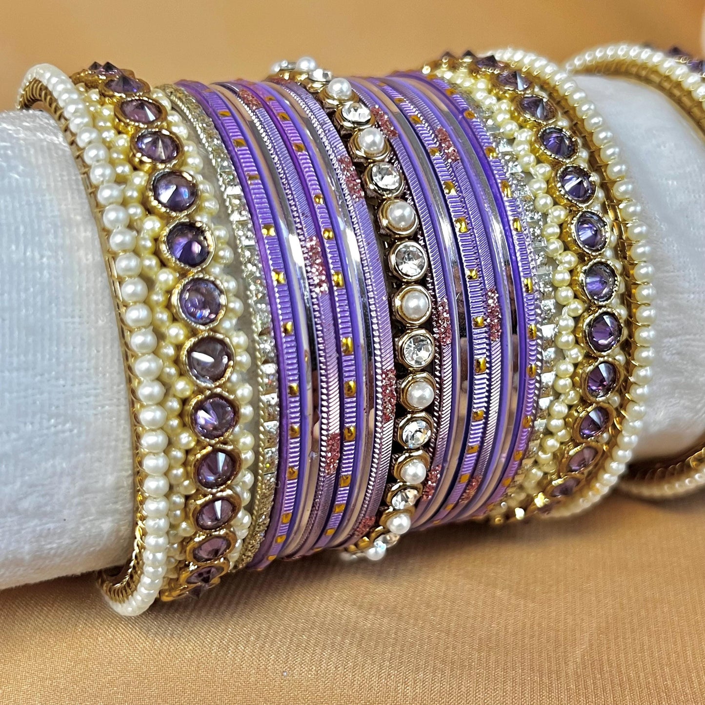 Midi & Pearly Lilac Bangle Set Both Arms - 2.4/Indian/Lilac Bangles/Pakistani/Jewelley/ Lilac Bangles
