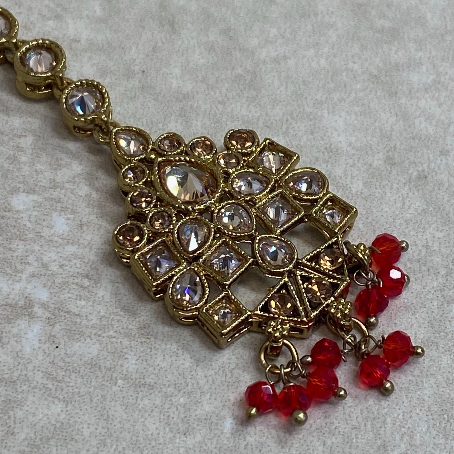 Extra Small Tikka Tikli Indian Pakistani Fashion Jewellery Maang Tikkas Antique Gold Champagne Zircon Crystal Red Or Blue 1 inch