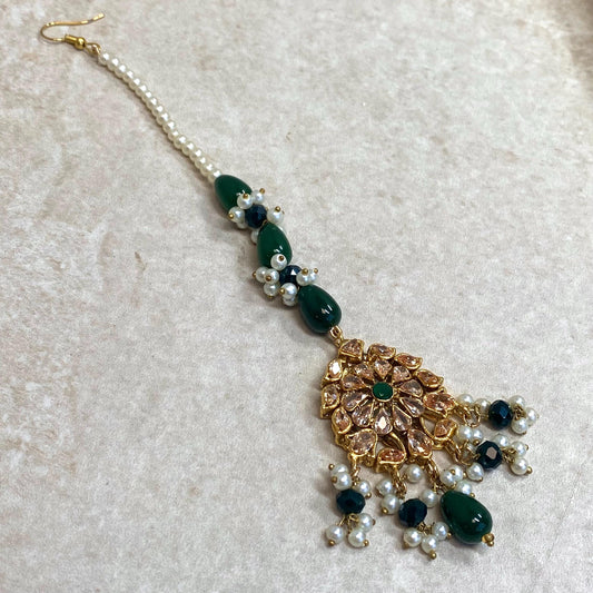 Green Gold Plated Champagne Zircon Crystal Maang Tikka Bindya Medium Size Indian Pakistani Bollywood Headpiece Fashion Jewellery