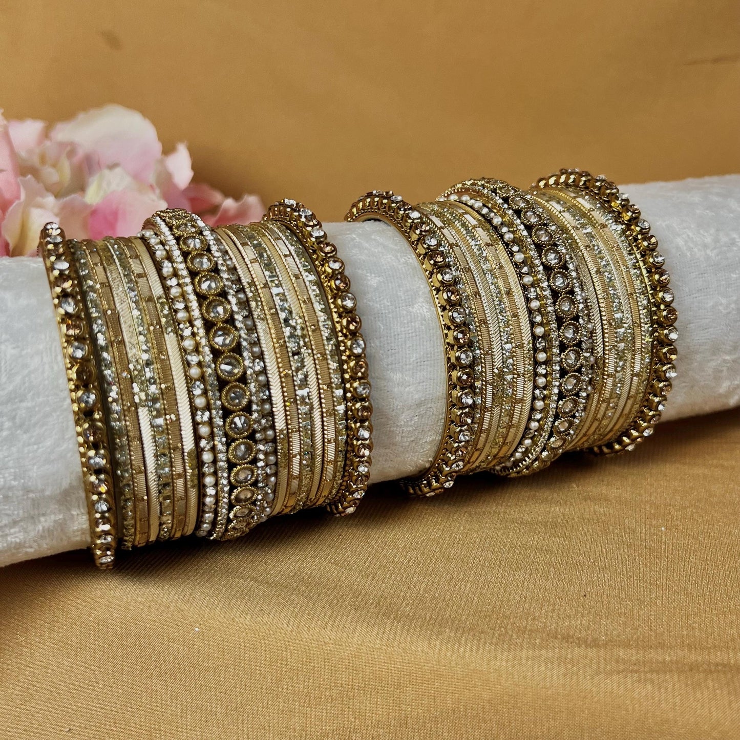 Small Clear & Gold Bangle Set/Indian/ Pakistani/Jewelley/ Fashion Bracelet