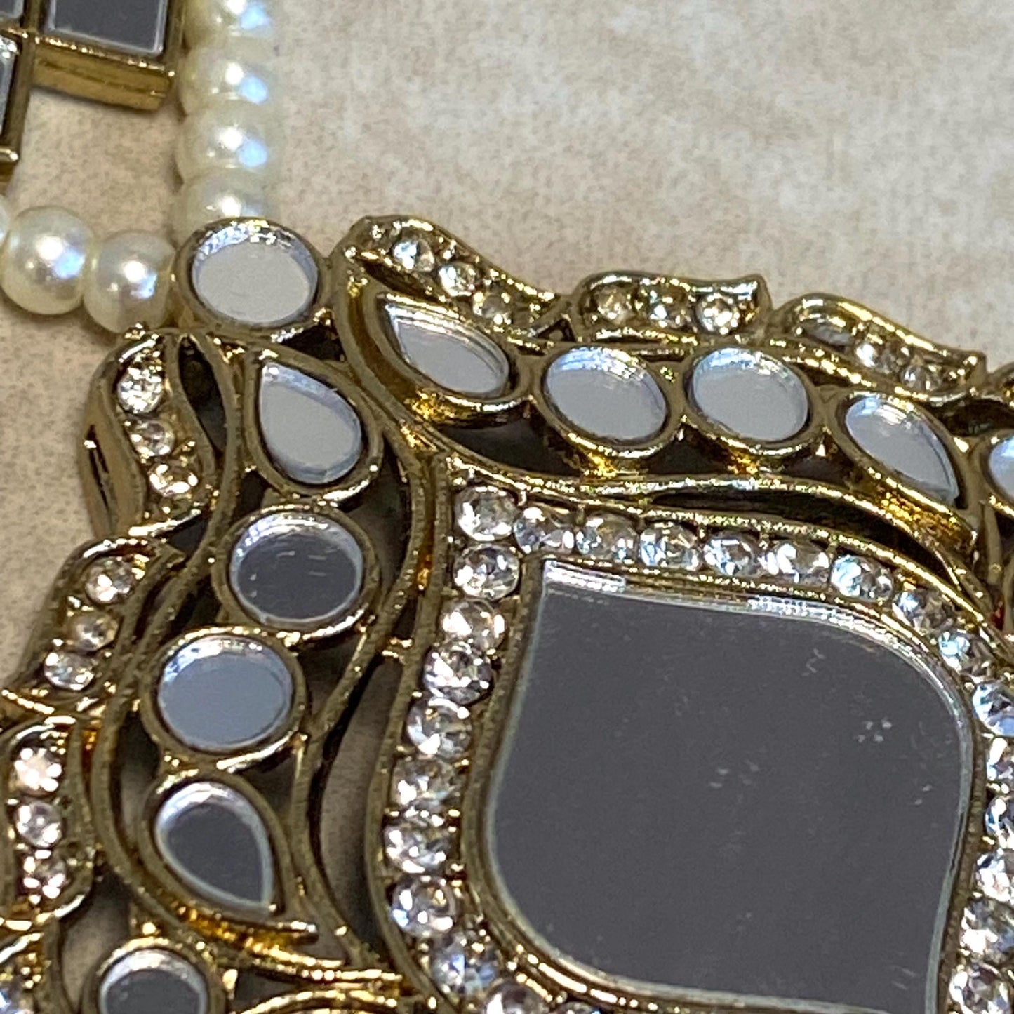 Handmade Mirror Rhinestone Antique Gold Maang Tikka Bindya Indian Pakistani Bollywood Headpiece Mendhi Jewels Gift Fashion