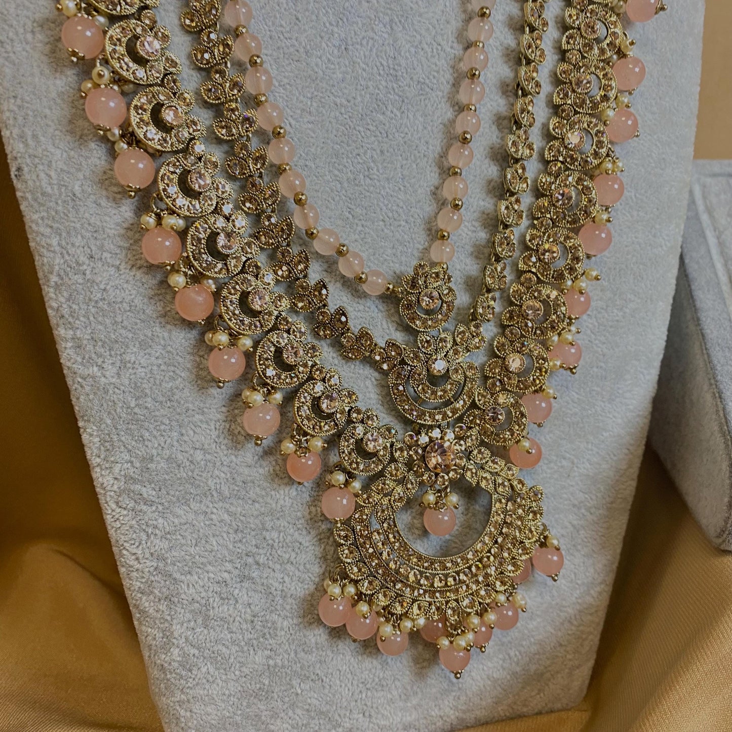 Full Peach Long Necklace Set -  Peach Indian Jewellery/Pakistani Style Necklaces/Hijabi Brides/Bridal Jewellery