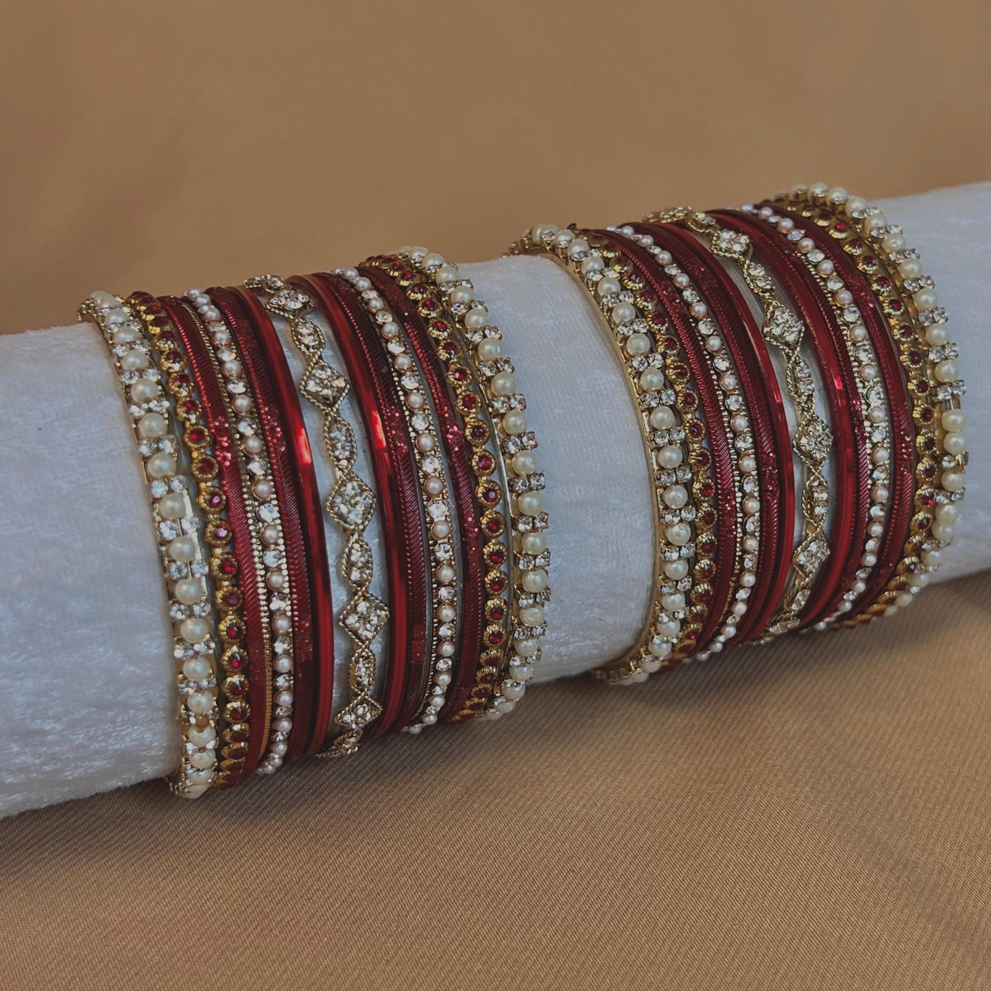 Small Maroon Pearly Indian Bangle Set - Both Arms Indian/ Pakistani/Jewelley/ Fashion Bracelet