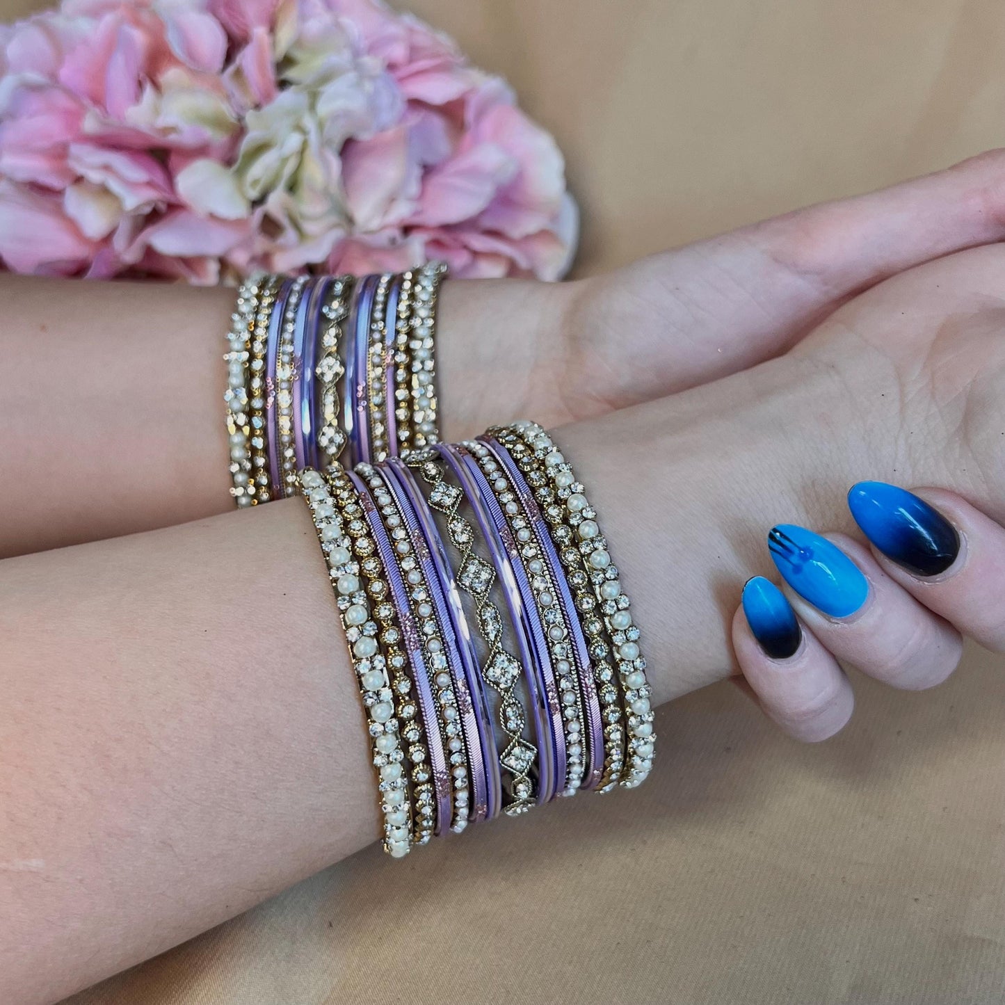 Small Lilac Pearly  Bangle Set - Both Arms Indian/ Pakistani/Jewelley/ Fashion Bracelet
