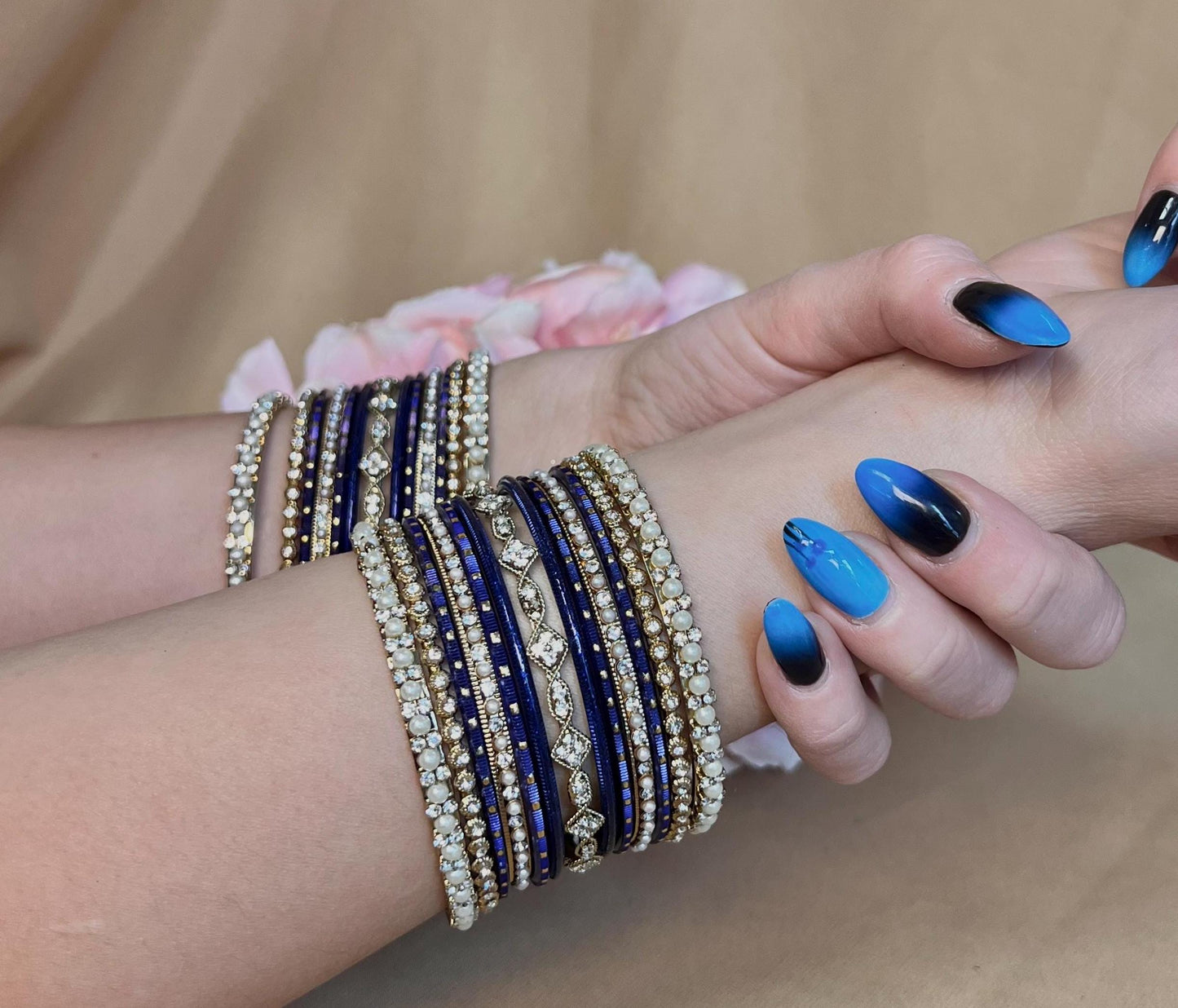 Small Navy Pearly  Bangle Set - Both Arms Indian/ Pakistani/Jewellery/ Fashion Bracelet