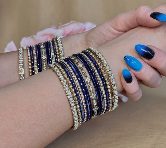 Small Navy Pearly  Bangle Set - Both Arms Indian/ Pakistani/Jewellery/ Fashion Bracelet