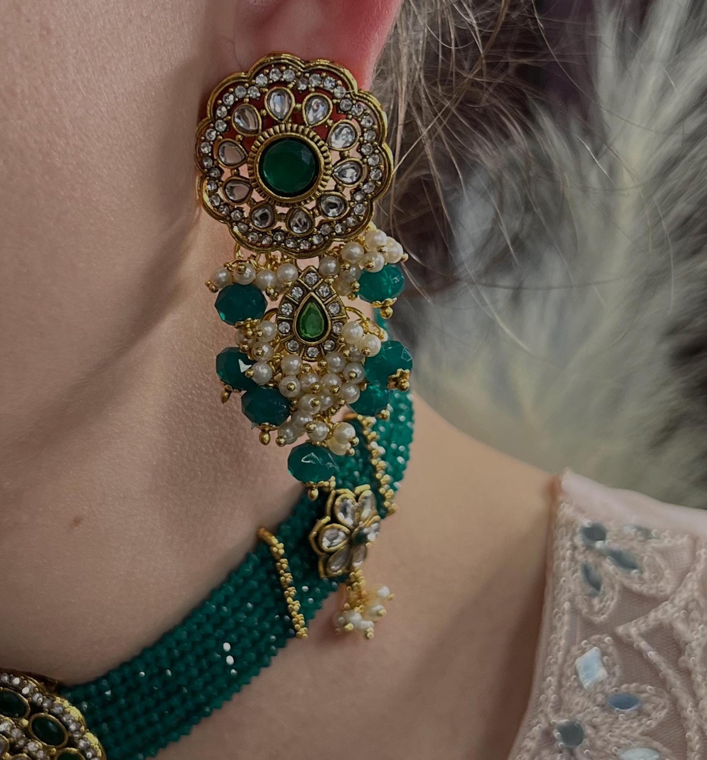 Green Choker Set/Pearly Choker Set/Green Chokers/ Indian/ Pakistani/Fashion Jewellery/ Gift for Women/green