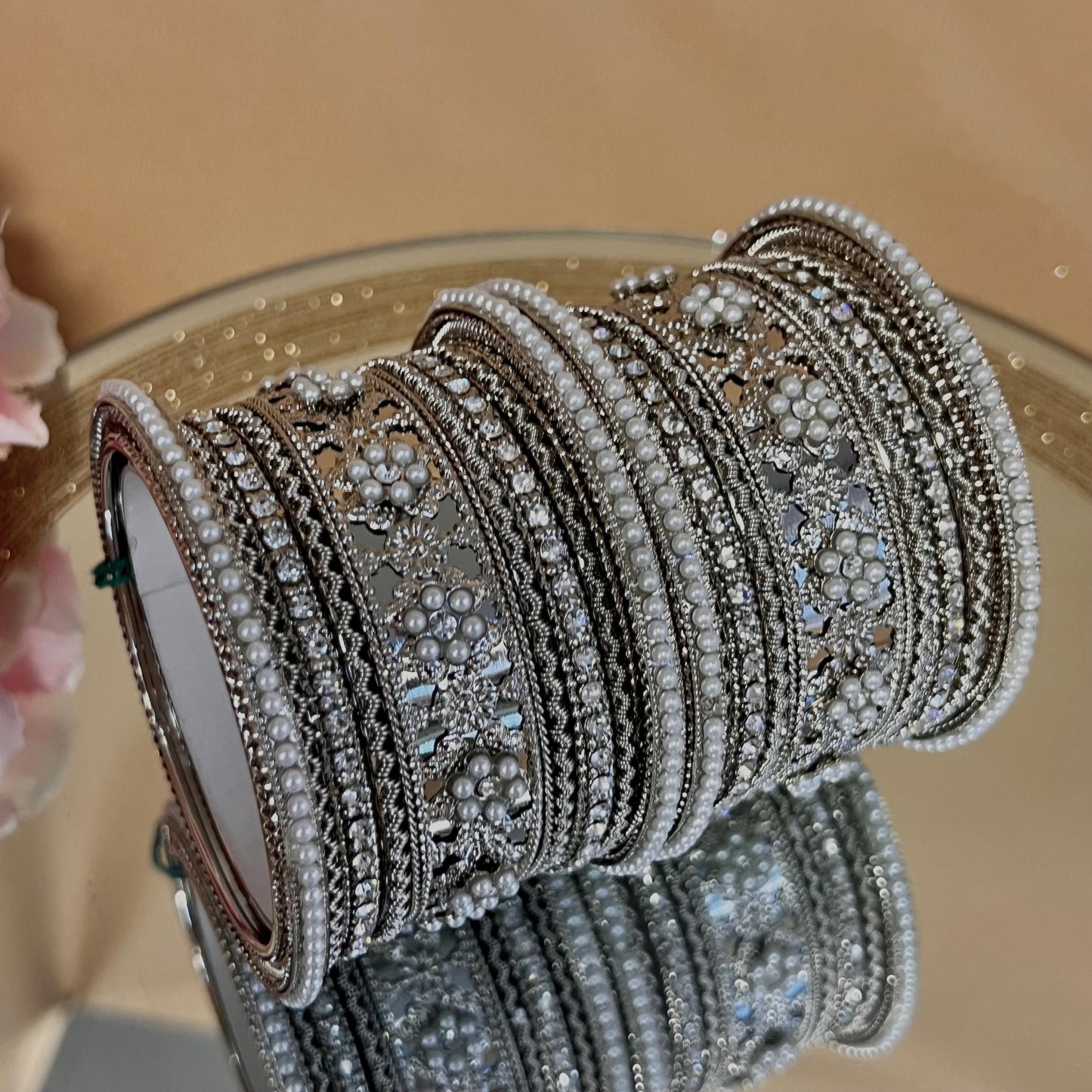 Silver Pearly Small Bangle Set Both Arms - 2.6 Only/Silver Kada Bangle Set/Indian/ Pakistani/Jewelley/ Fashion Bracelet