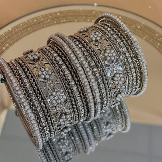 Silver Pearly Small Bangle Set Both Arms - 2.6 Only/Silver Kada Bangle Set/Indian/ Pakistani/Jewelley/ Fashion Bracelet