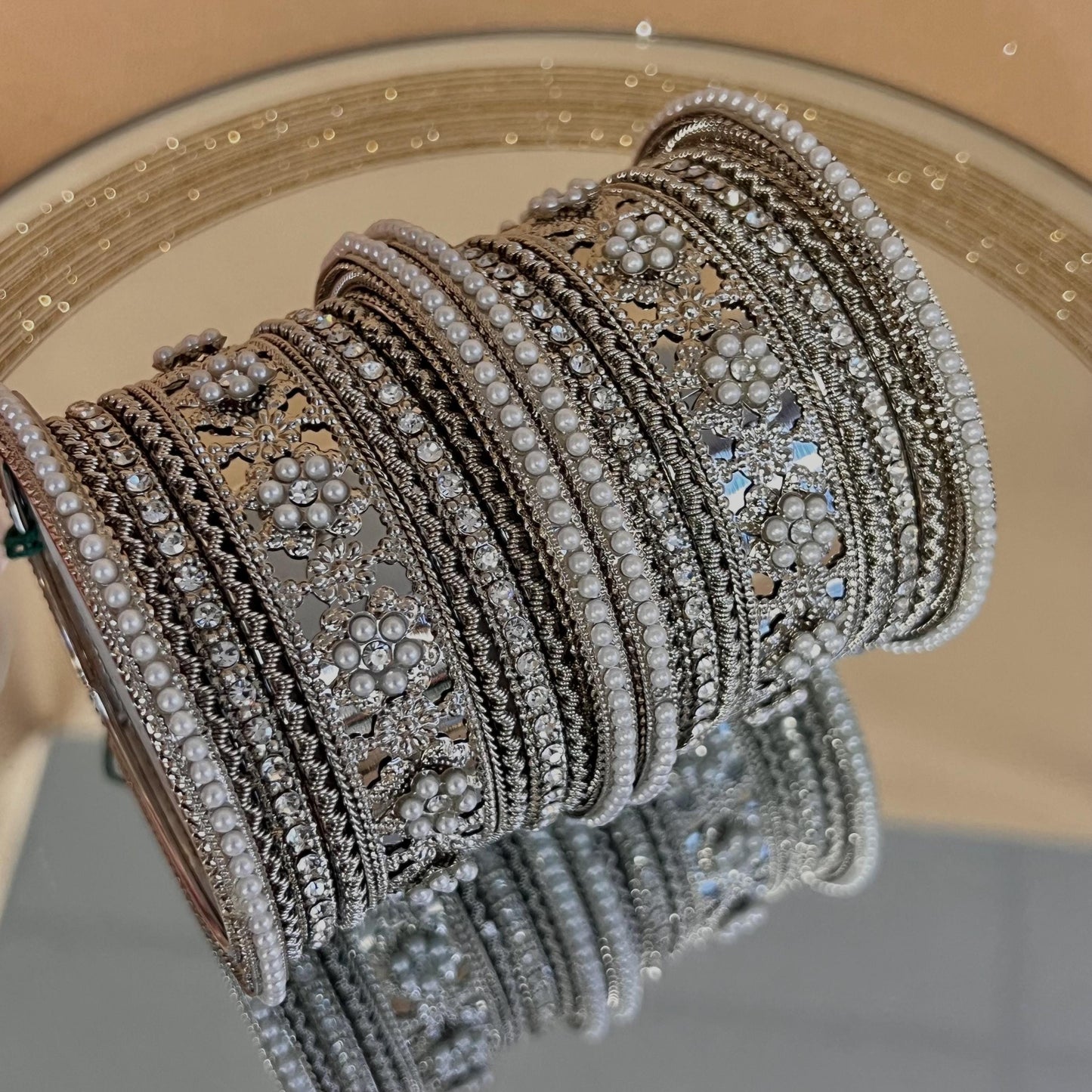 Silver Pearly Small Bangle Set Both Arms - 2.6 Only/Silver Kada Bangle Set/Indian/ Pakistani/Jewelley/ Fashion Bracelet