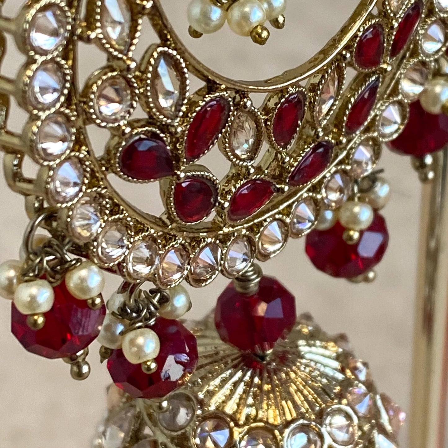 Maroon Large Antique Gold Champagne Zircon Crystal Jhumka Earring Indian Pakistani Bollywood Fashion Jewellery High Quality Gift for Her
