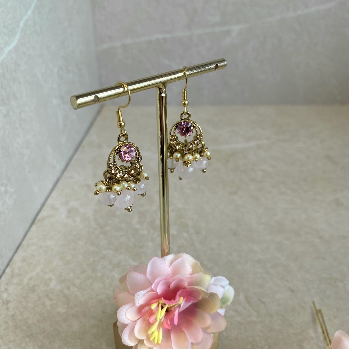 Pink Gold Handmade Earring Hypoallergenic Hook Lightweight Cute High Quality Gift for Her Indian Pakistani Bollywood Fashion Jewellery Sale