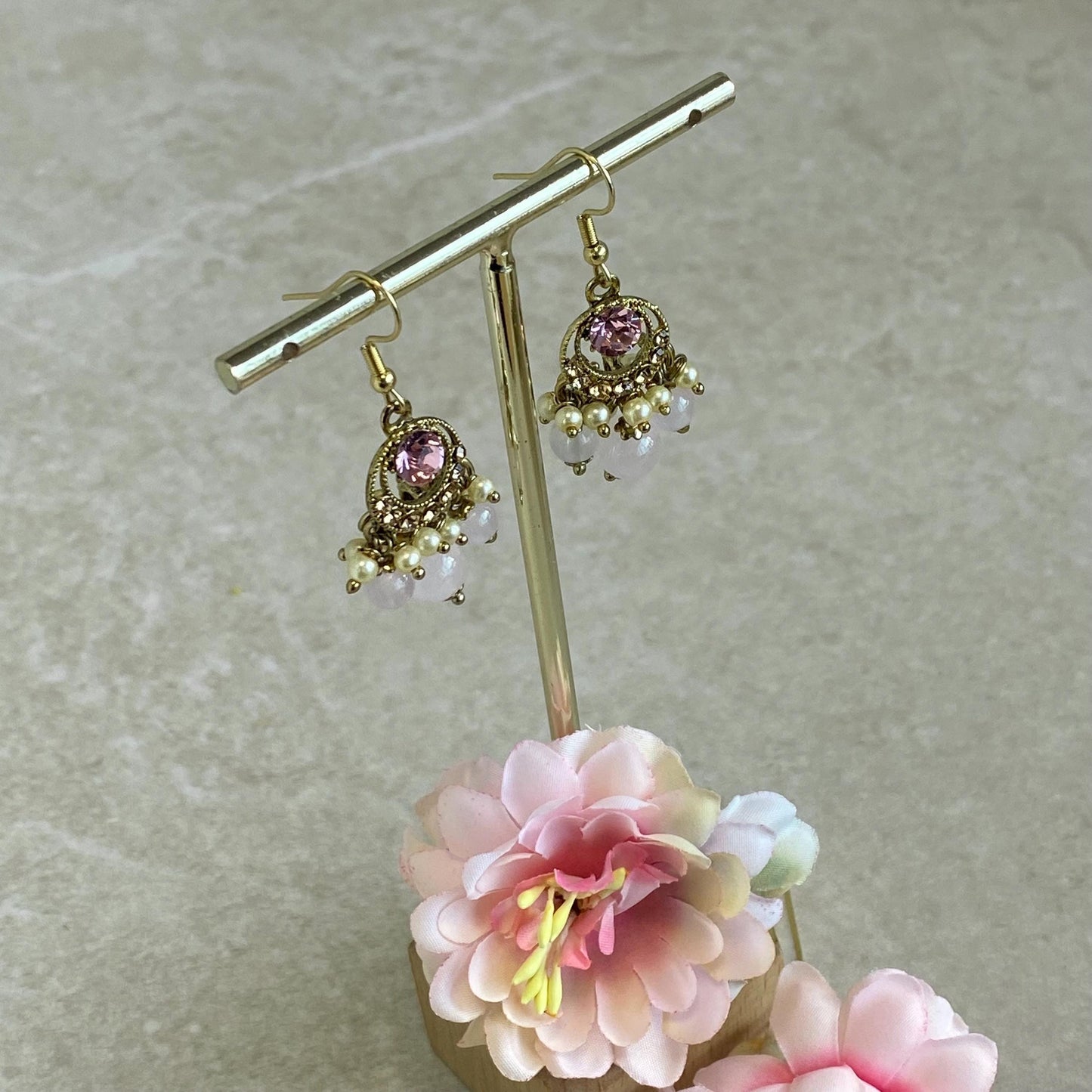 Pink Gold Handmade Earring Hypoallergenic Hook Lightweight Cute High Quality Gift for Her Indian Pakistani Bollywood Fashion Jewellery Sale