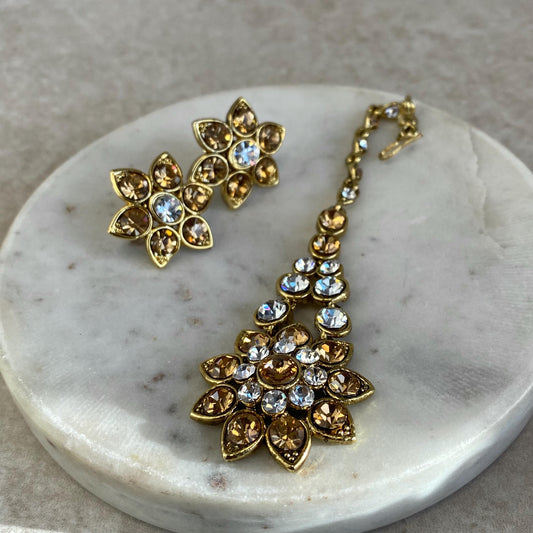 Antique Gold Rhinestone Small Stud Earring Tikka High Quality Lightweight Bollywood Indian Pakistani Fashion Jewellery Sale Gift for Her