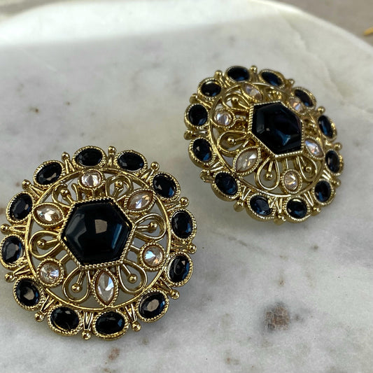 Black Antique Gold Champagne Round Stud Earring High Quality Lightweight Bollywood Indian Pakistani Fashion Jewellery Sale Gift for Her