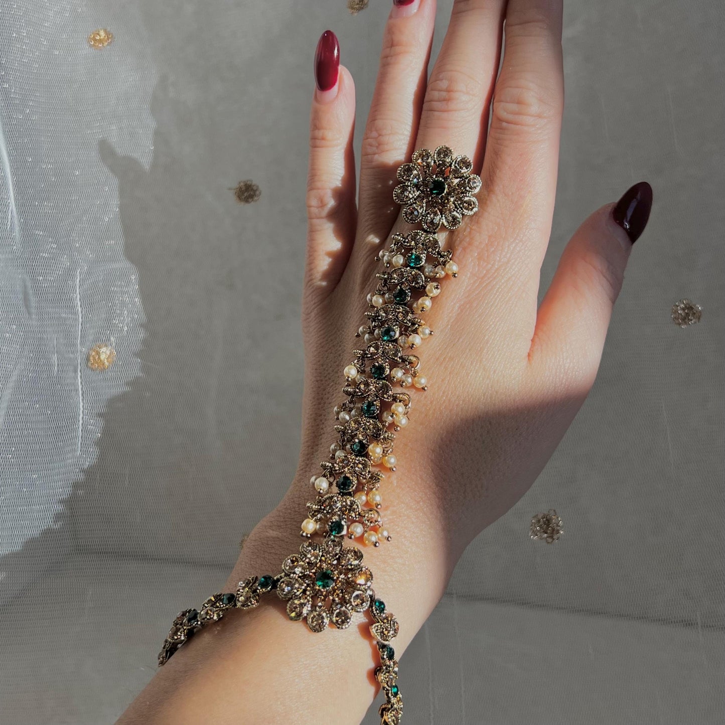 Green & Golden Hand Harness/ Green Hatthpool/ Indian Jewellery /Haathphool/Hand Accessory