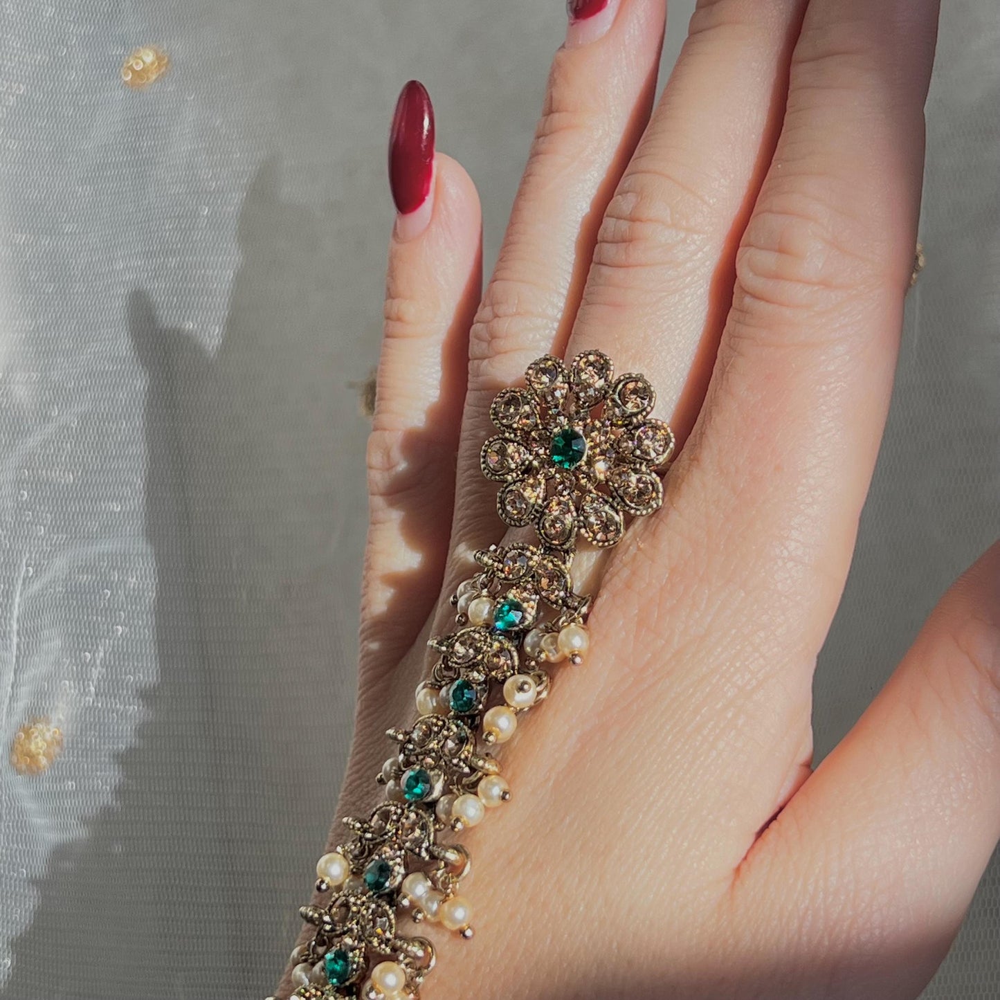 Green & Golden Hand Harness/ Green Hatthpool/ Indian Jewellery /Haathphool/Hand Accessory