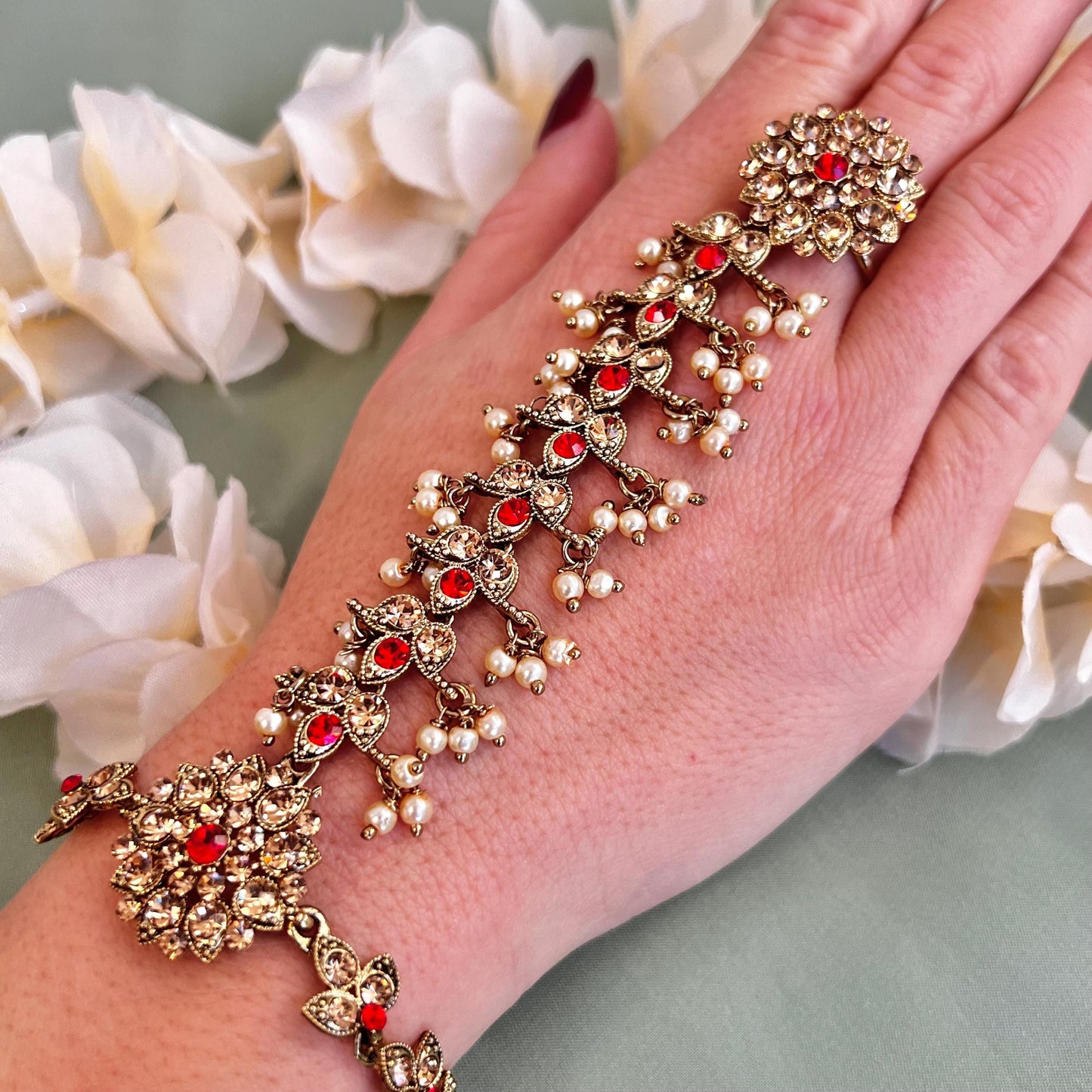 Red & Golden Hand Harness/ Red Hathpool/ Red Hand Harnesses/ Gold Hand Harness/ Indian/Pakistani style /Haathphool/Hand Accessory