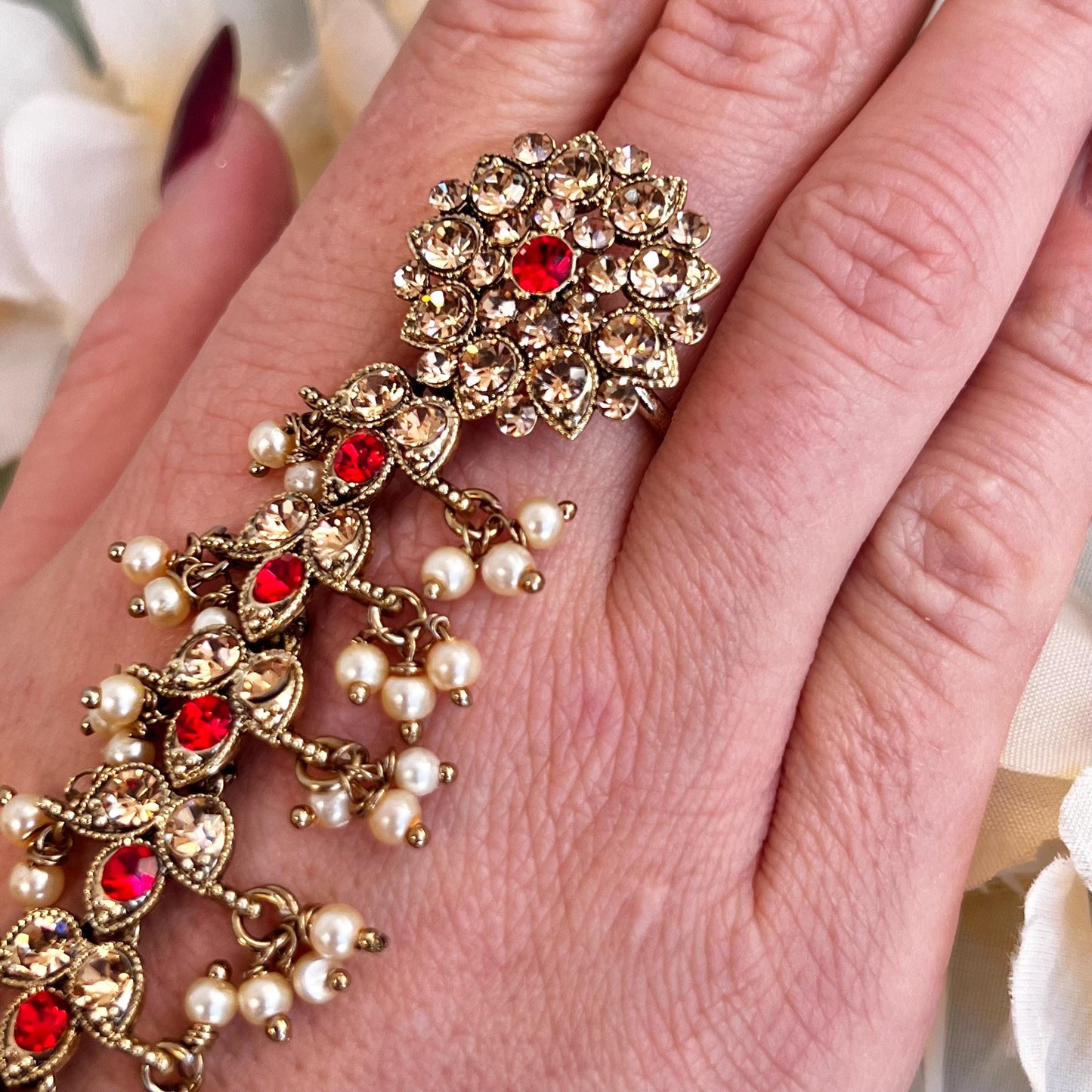 Red & Golden Hand Harness/ Red Hathpool/ Red Hand Harnesses/ Gold Hand Harness/ Indian/Pakistani style /Haathphool/Hand Accessory