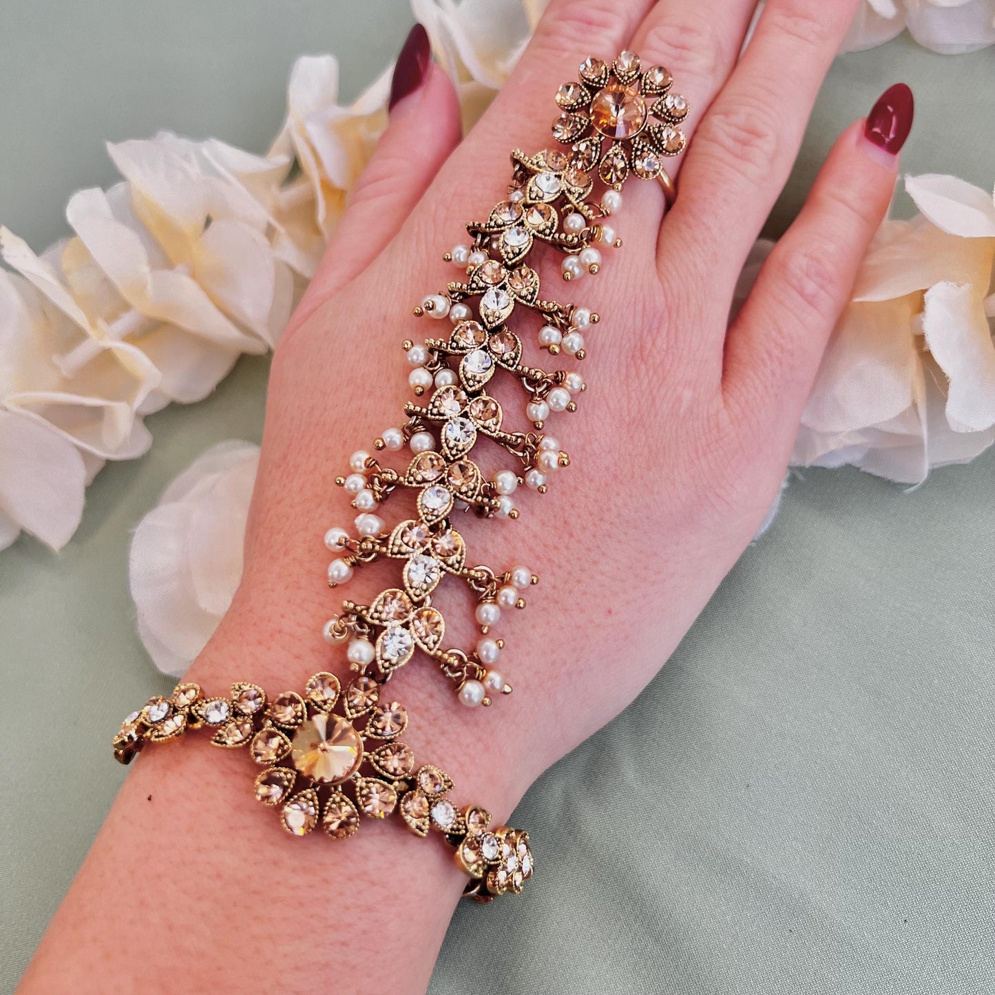 Golden & Clear Hand Harness/Gold Ring Hand Harness/Gold Hathpool/Fashion Jewellery/Gold Hathpool/Indian/Pakistani style /Haathphool