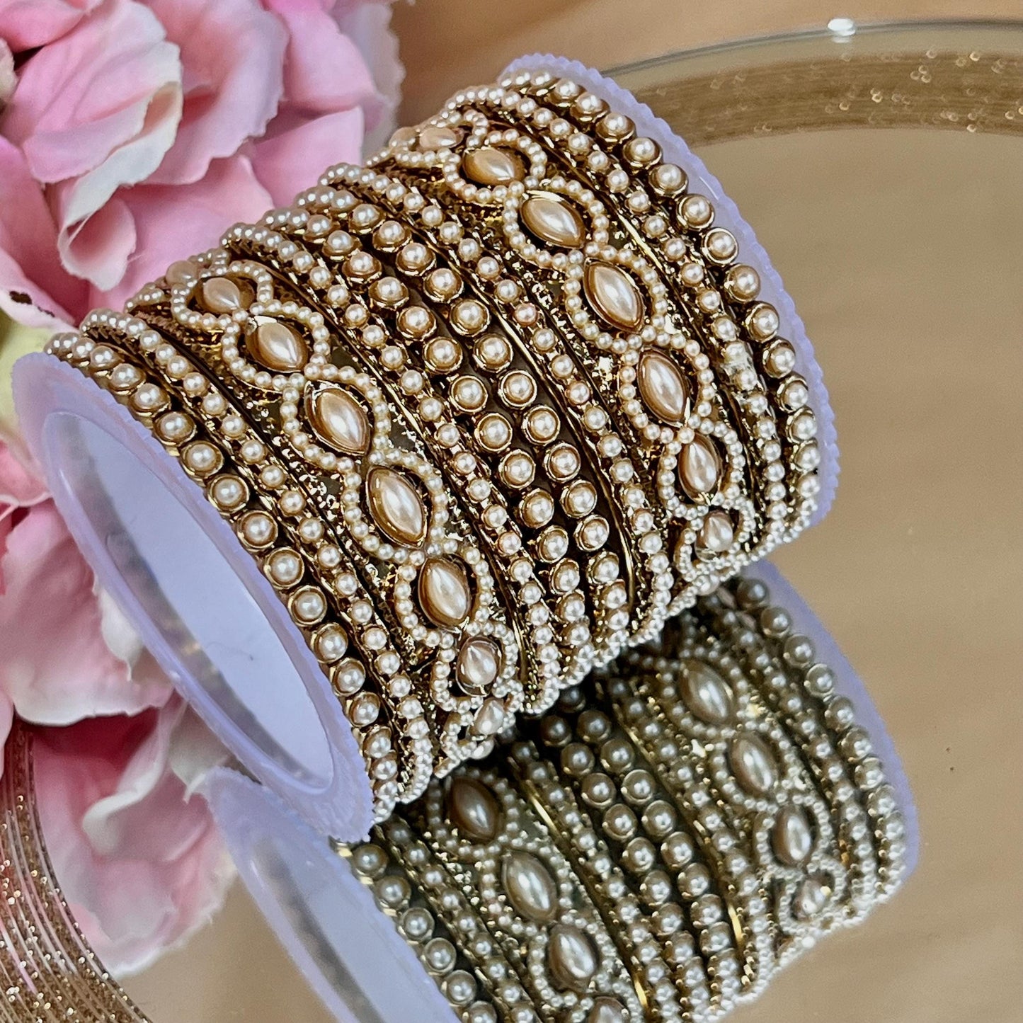 Small Golden Pearly Kada Style Bangle Set Both Arms - 2.6/Indian/ Pakistani/Kada Bangles/ Fashion Bracelet